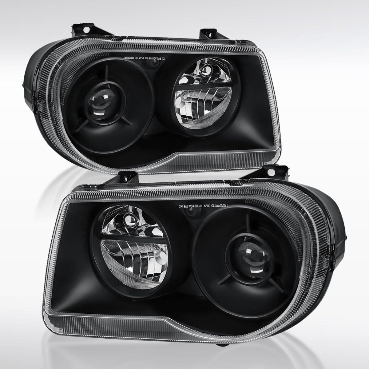 Fit 2005-2010 Chrysler 300C Black Projector Headlights Halogen Lamps Left+Right Fit 2005-2010 Chrysler 300C Black Projector Headlights Halogen Lamps Left+Right