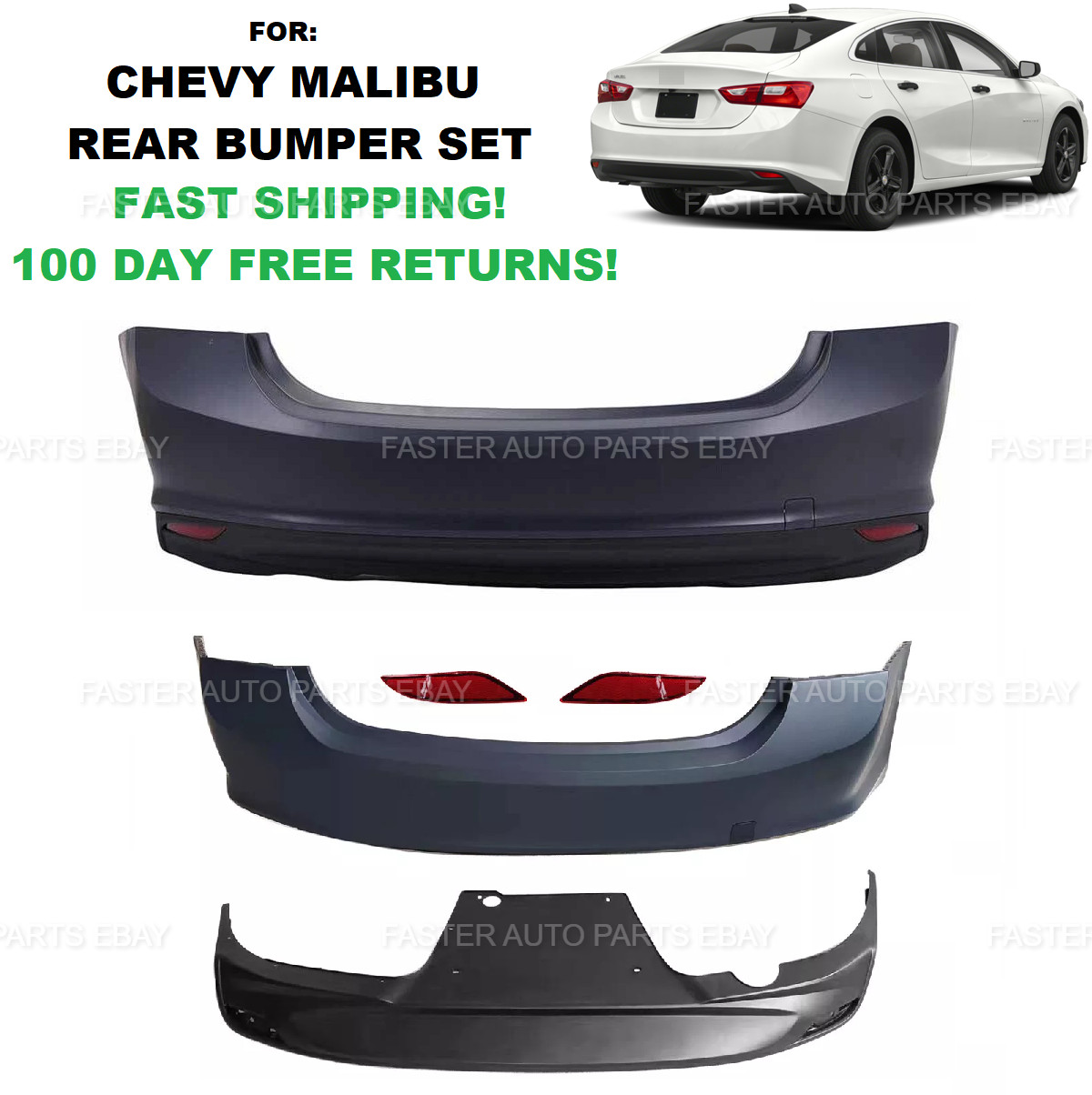 FOR 2016-2020 Chevy Malibu Rear Upper Lower Bumper