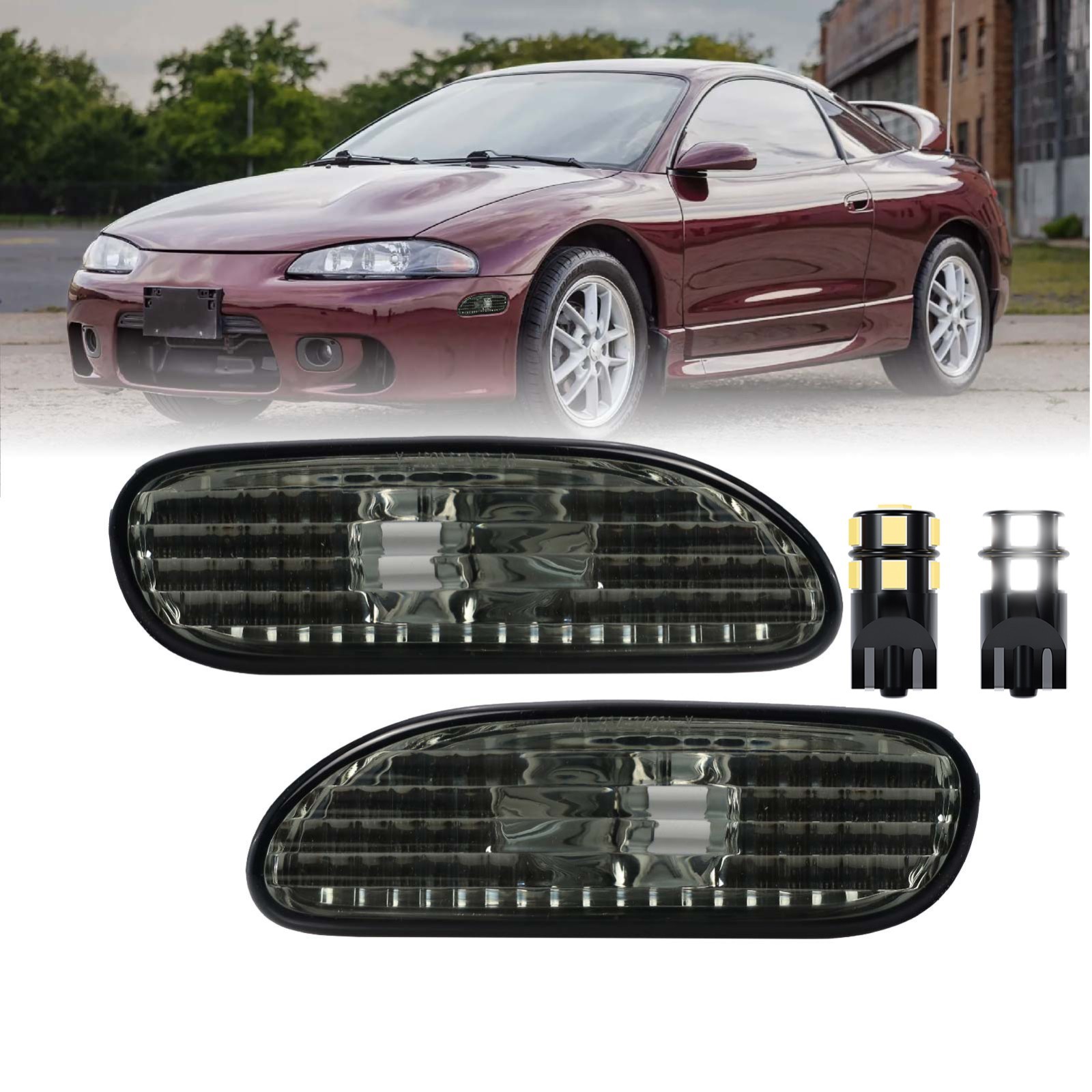 DEPO JDM Smoke Bumper Light + LED License Bulbs For 1995-1999 Mitsubishi Eclipse DEPO JDM Smoke Bumper Light + LED License Bulbs For 1995-1999 Mitsubishi Eclipse