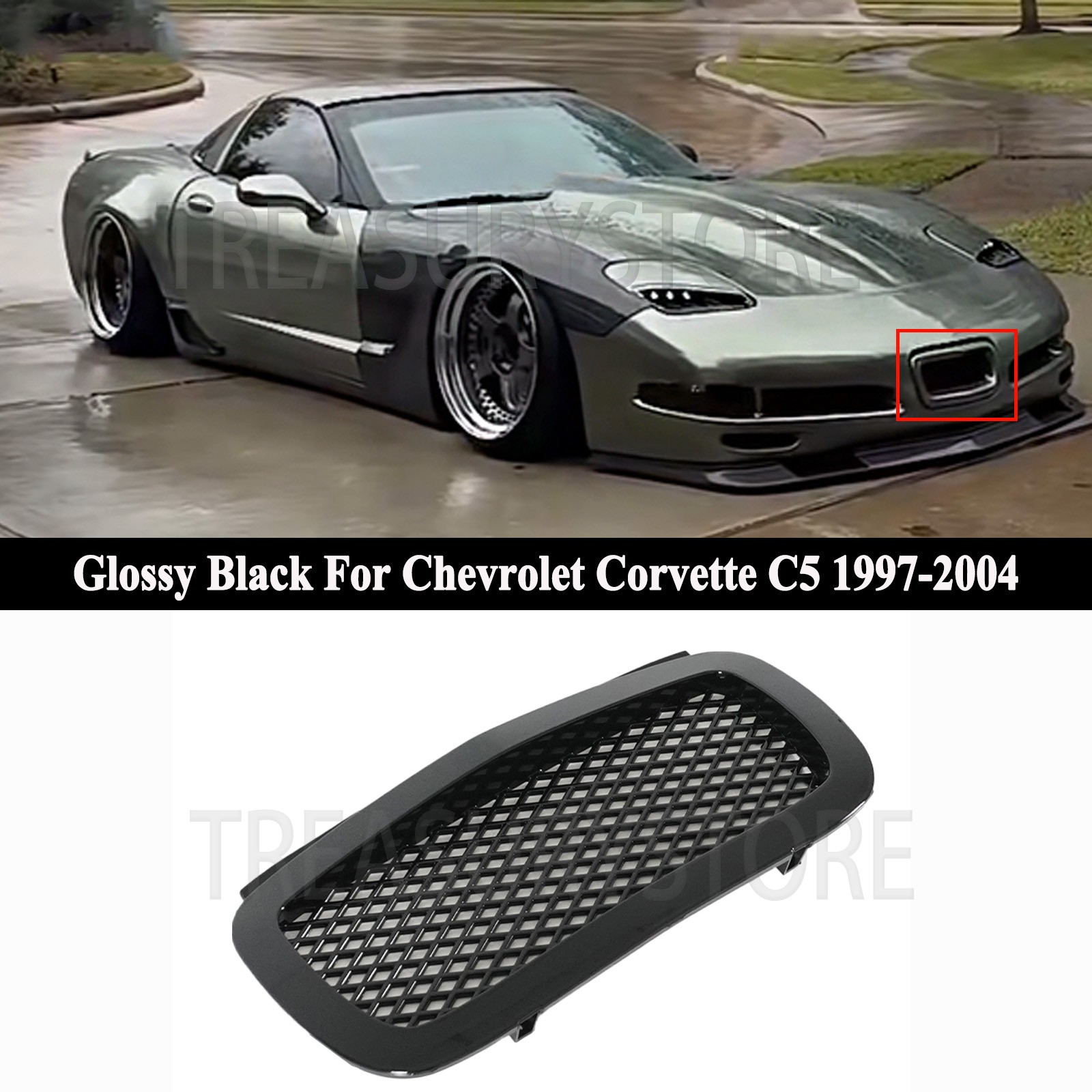 Front Bumper Grille License Plate Covers For Corvette C5 1997-2004 Glossy Black