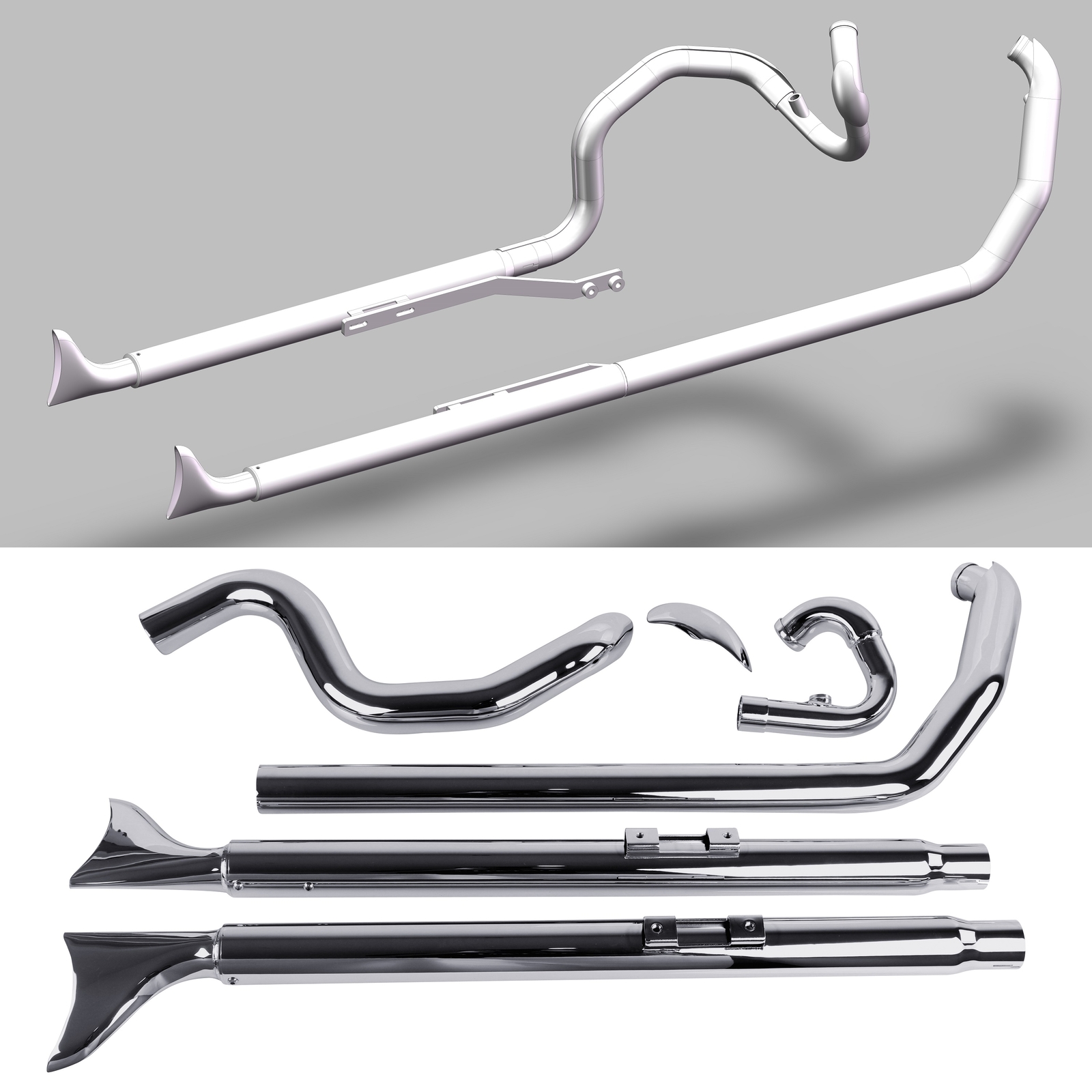 Fishtail Exhaust Set for Harley Softail 2000-2017 Model，W/ 39