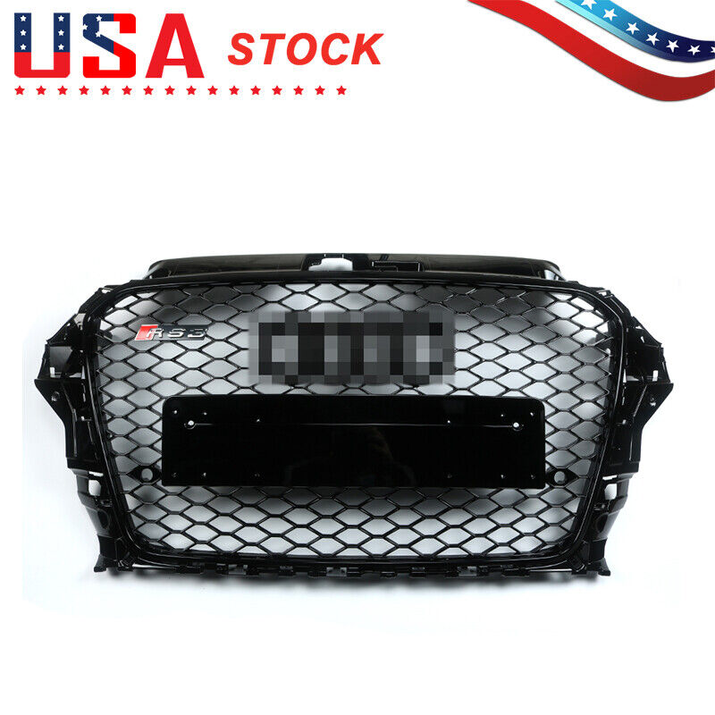 RS3 Type Grille Front Hood Henycomb Bumper Grill For Audi A3 S3 2013-2016 Black