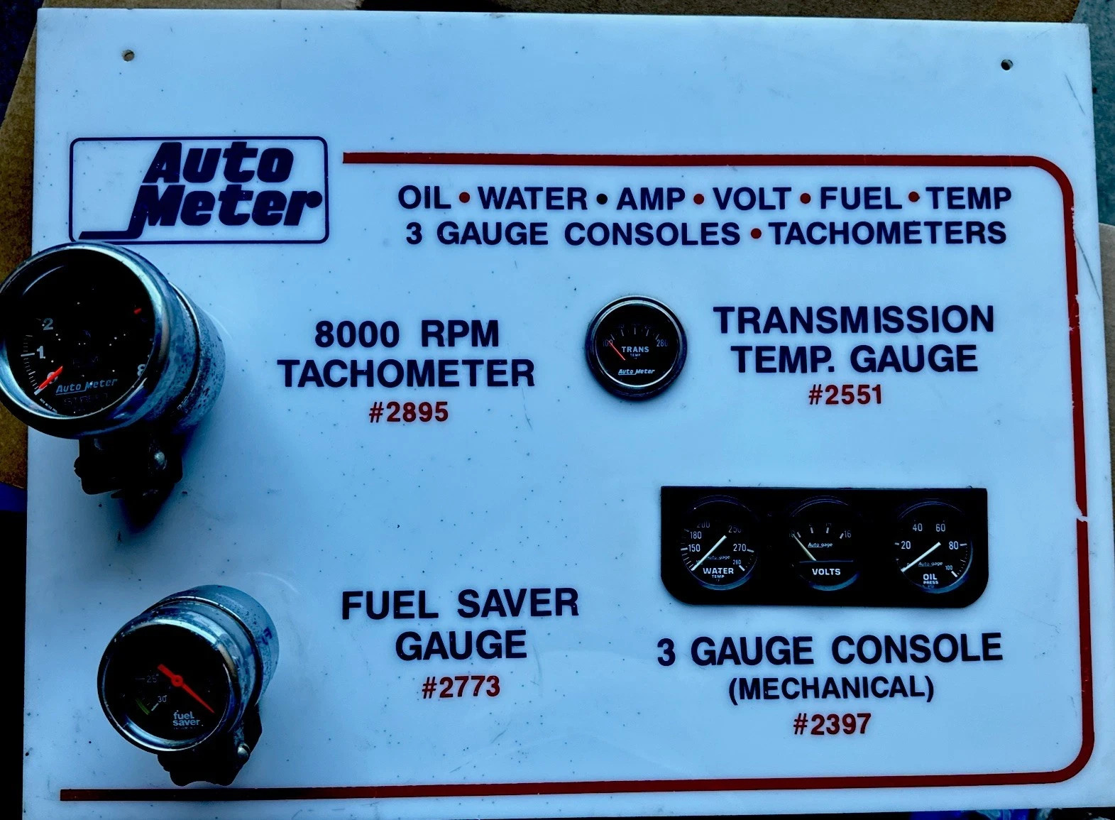 Vintage Auto Meter Dealer Display 2895 Tach 2773 2551 2397 Gauges Sign