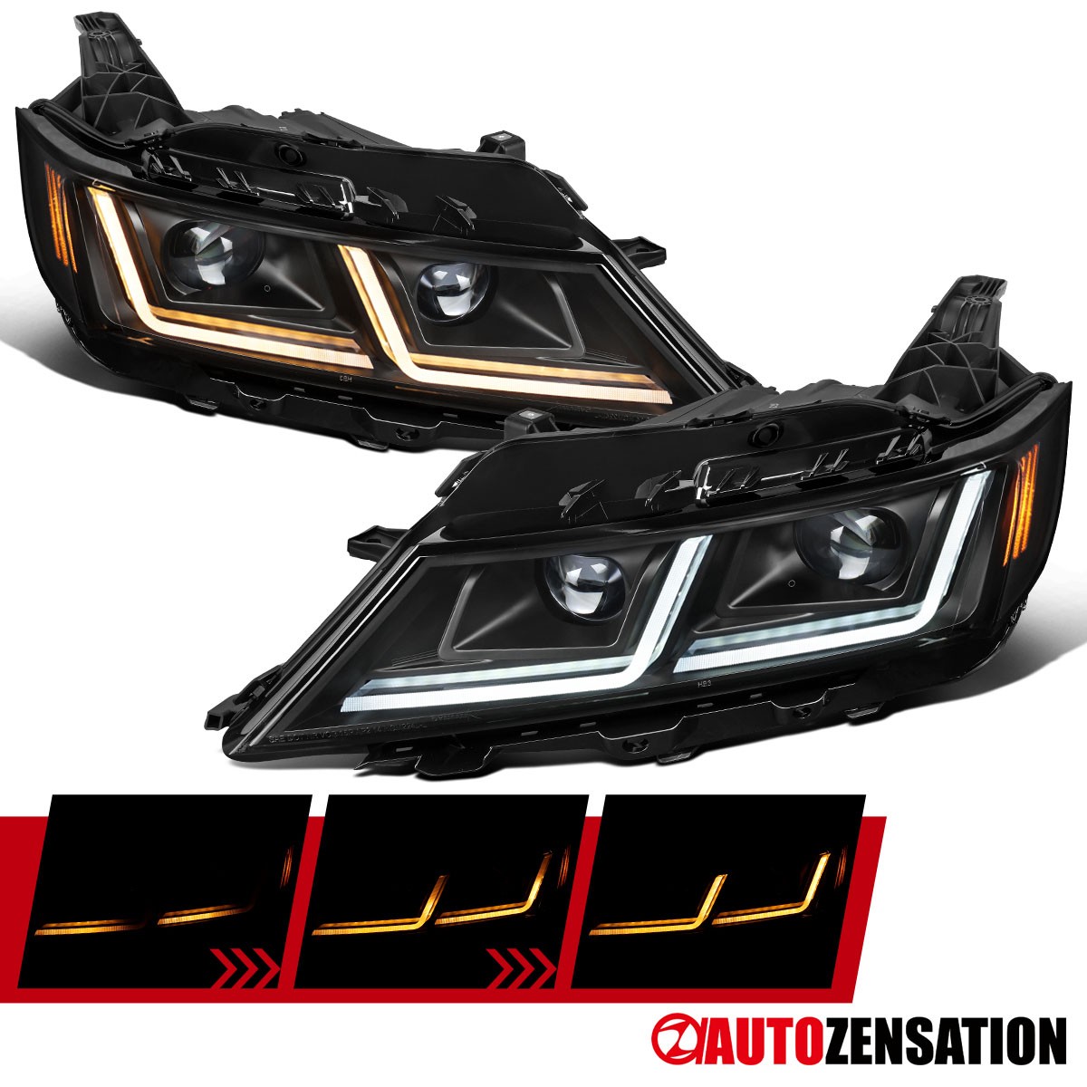 Fit 2014-2020 Chevy Impala Black Sequential LED DRL Projector Headlights Lamps Fit 2014-2020 Chevy Impala Black Sequential LED DRL Projector Headlights Lamps