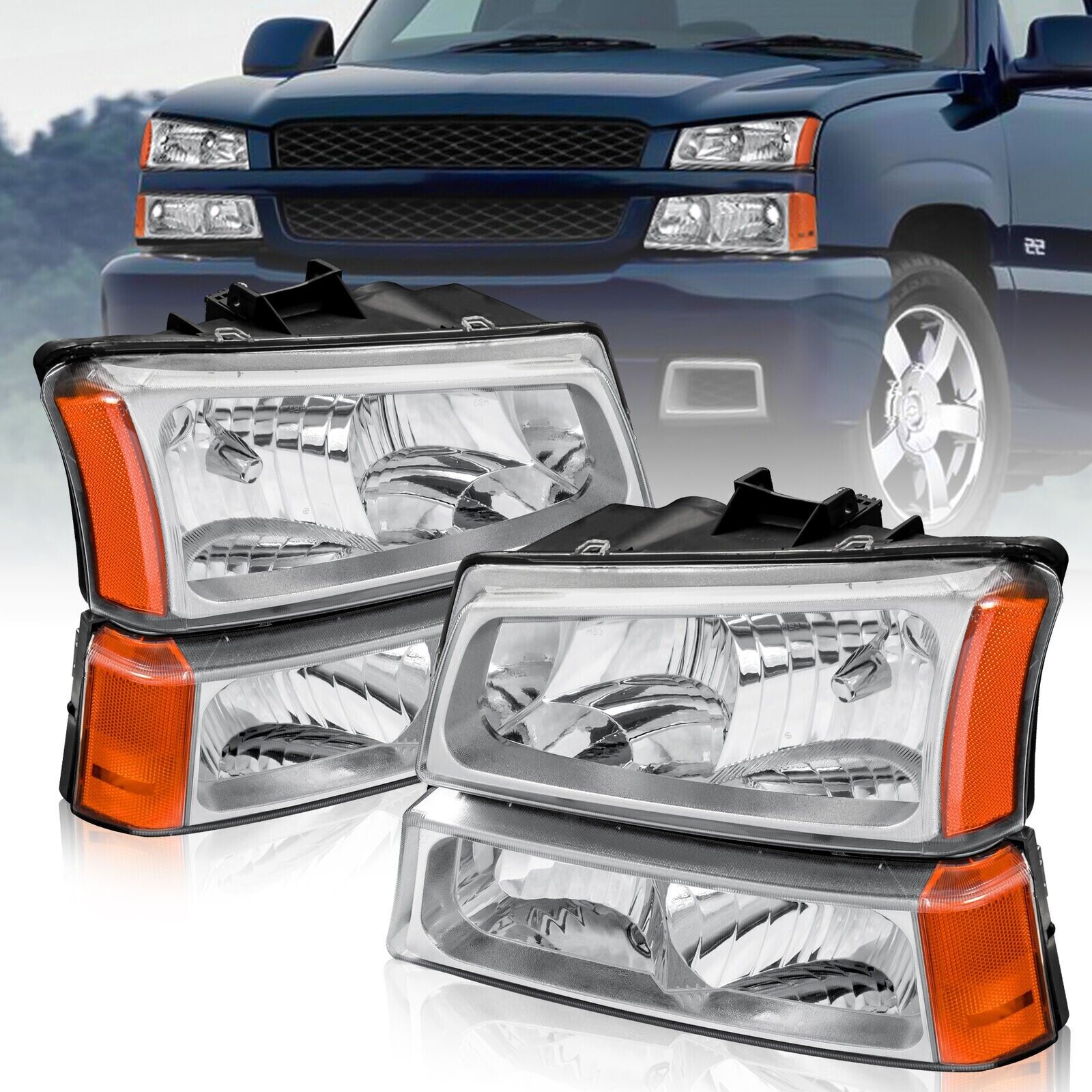 Headlights Assembly Clear Chrome for 03-06 Chevy Silverado 03-06 Avalanche