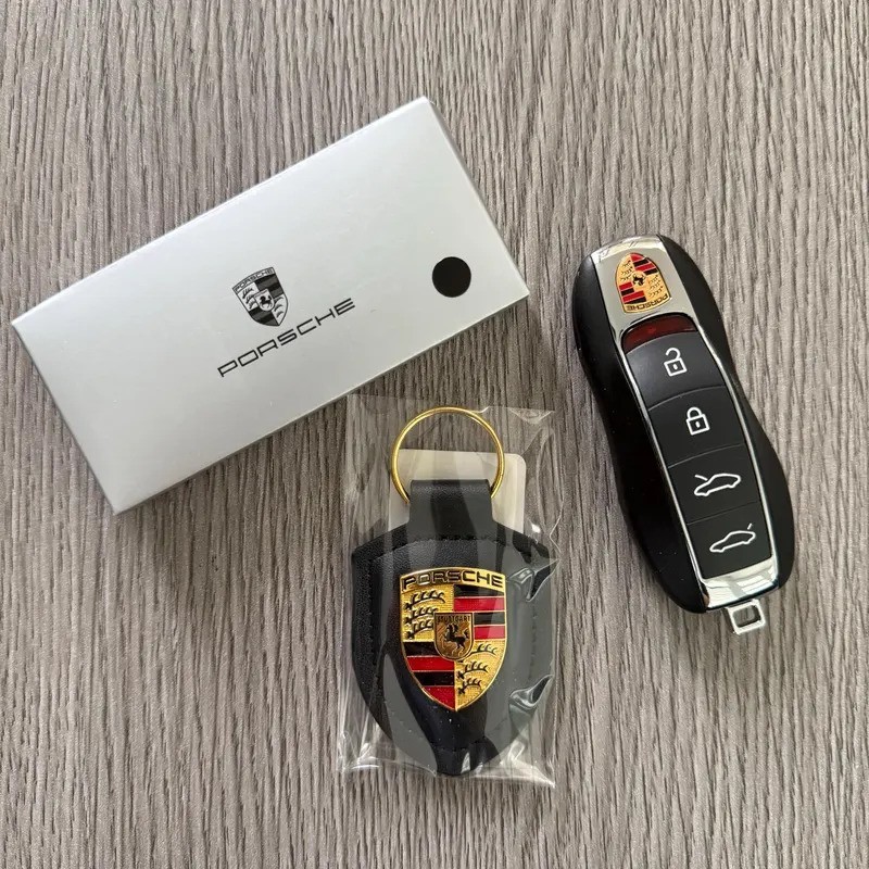 Genuine Porsche Leather Fob Keychain, Black Crest Keyring: 2026 Design