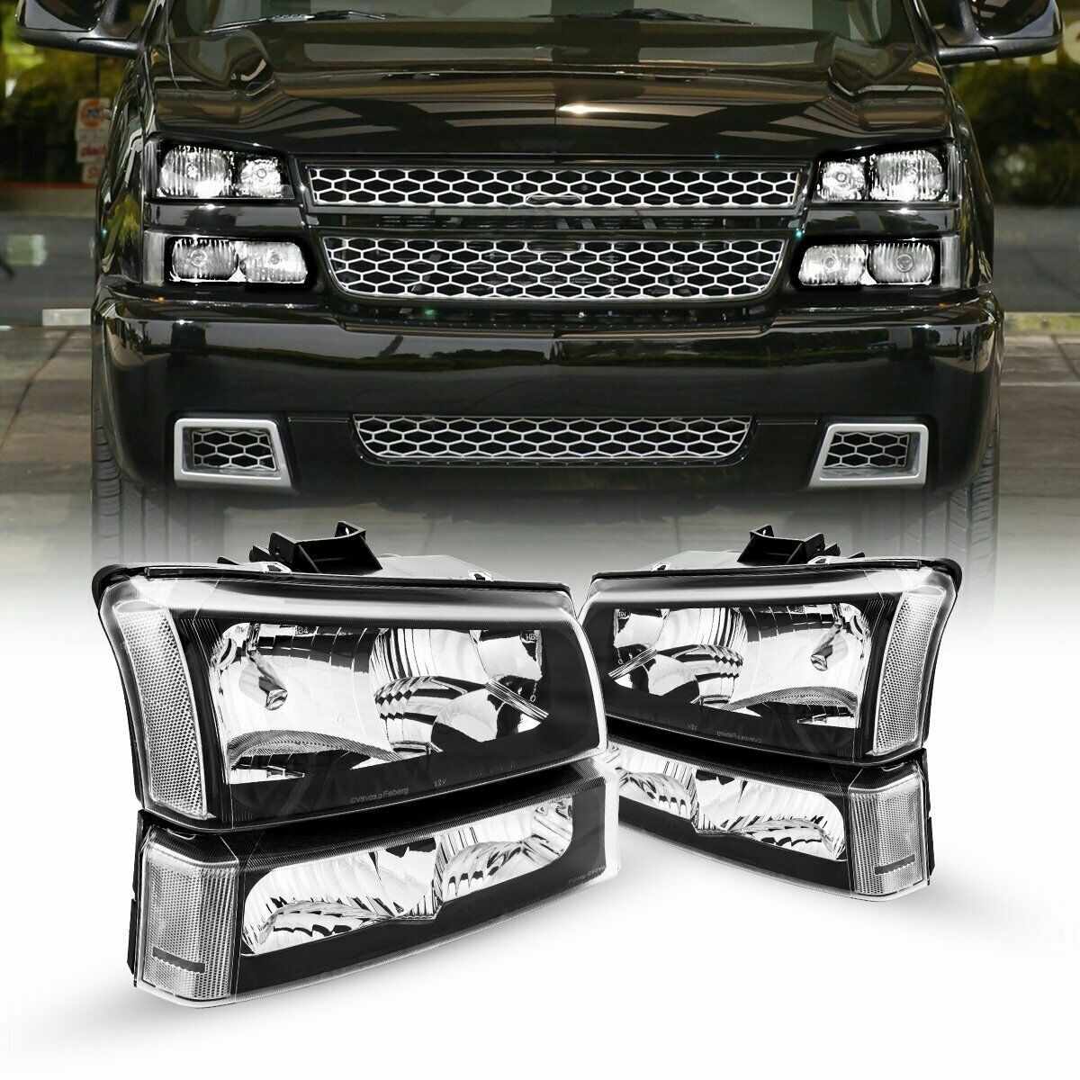 For 2003-2006 Chevy Silverado 1500 2500 HD 3500 Black Housing Headlights