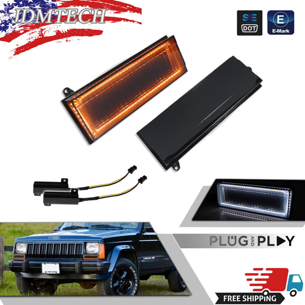 Smoked Switchback LED DRL Signal Lights For 84-96 Jeep Cherokee & 86-92 Comanche