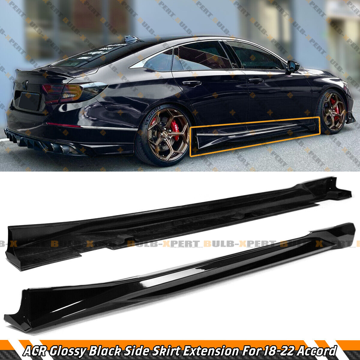 ACR Crystal Black Pearl Add On Side Skirt Extensions For 2018-2022 Honda Accord