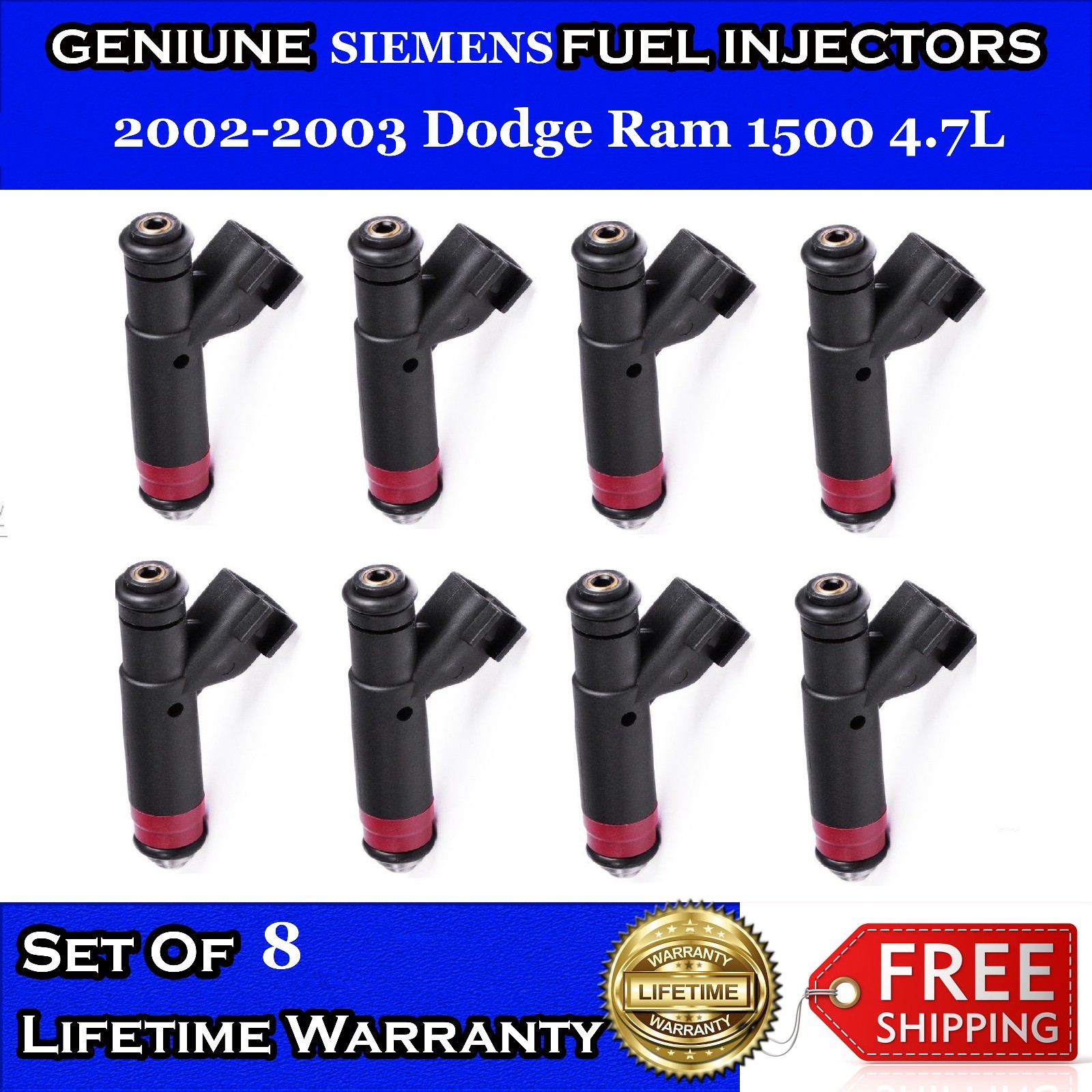 8x Genuine Siemens Fuel Injectors for 02-03 Dodge Ram 1500 4.7L 53032145AA