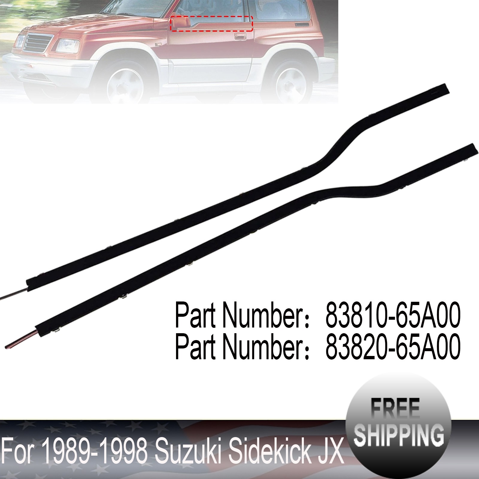 Weatherstrip Door Belt Outer LH+RH For 1989-98 Suzuki Sidekick Chevrolet Tracker