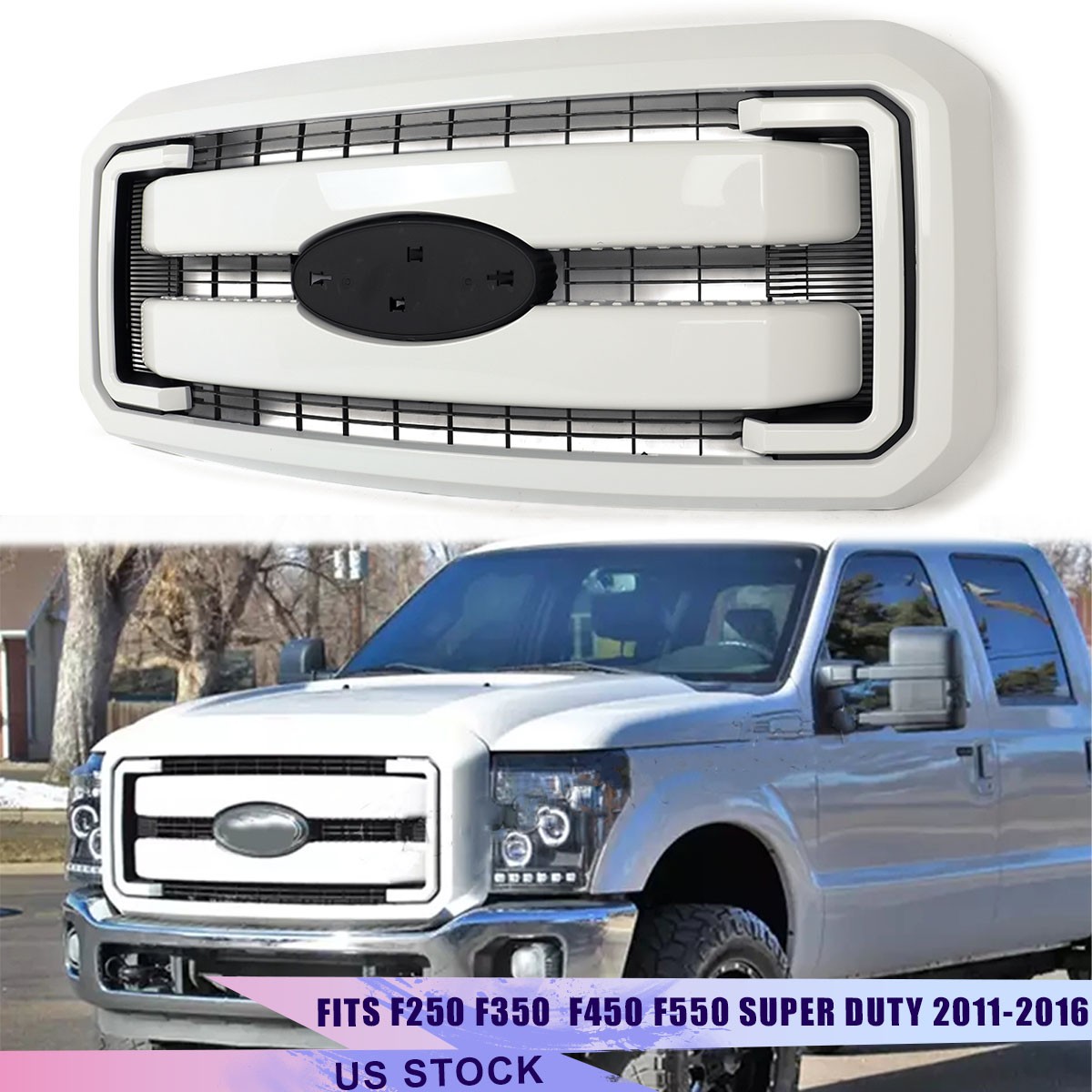 For 2011-16 Ford F250 F350 Super Duty White Platinum Lariat Front Bumper Grille
