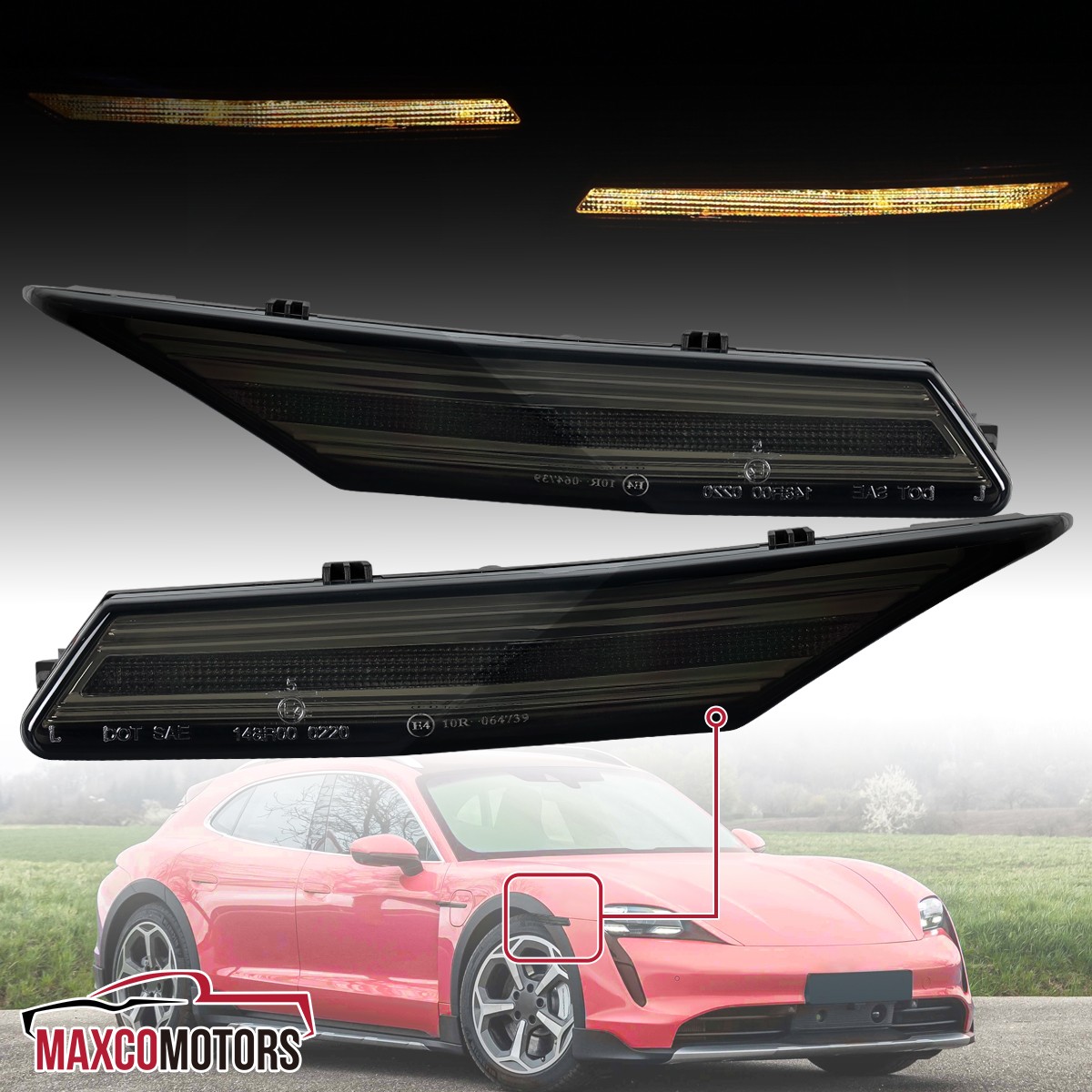 Smoke Side Marker Lights Fits 2020-2025 Porsche Taycan 4S Sequential LED Signal