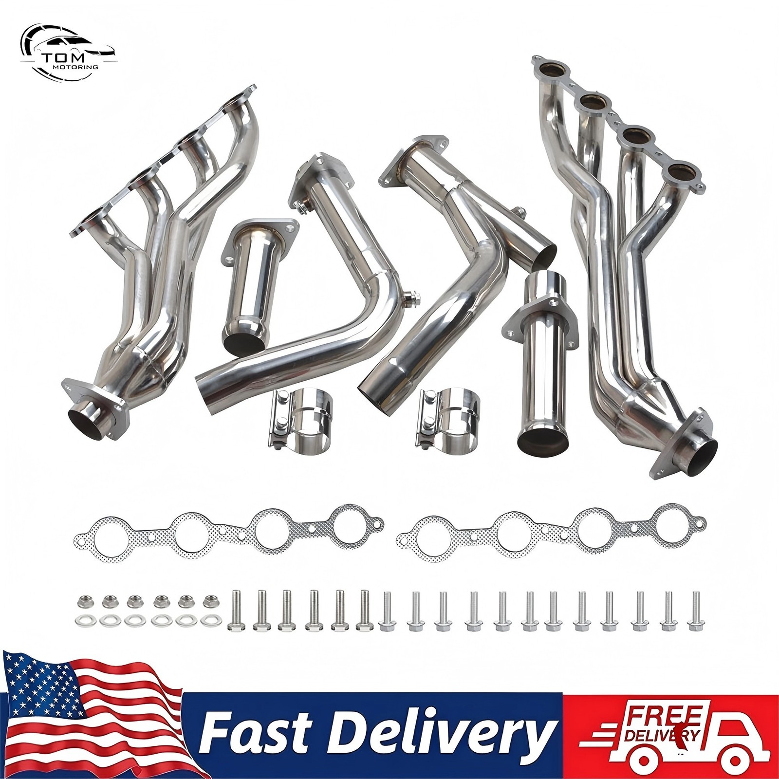 For 07-14 Chevy GMC 4.8L 5.3L 6.0L Long Tube Stainless Steel Headers W/ Y Pipe