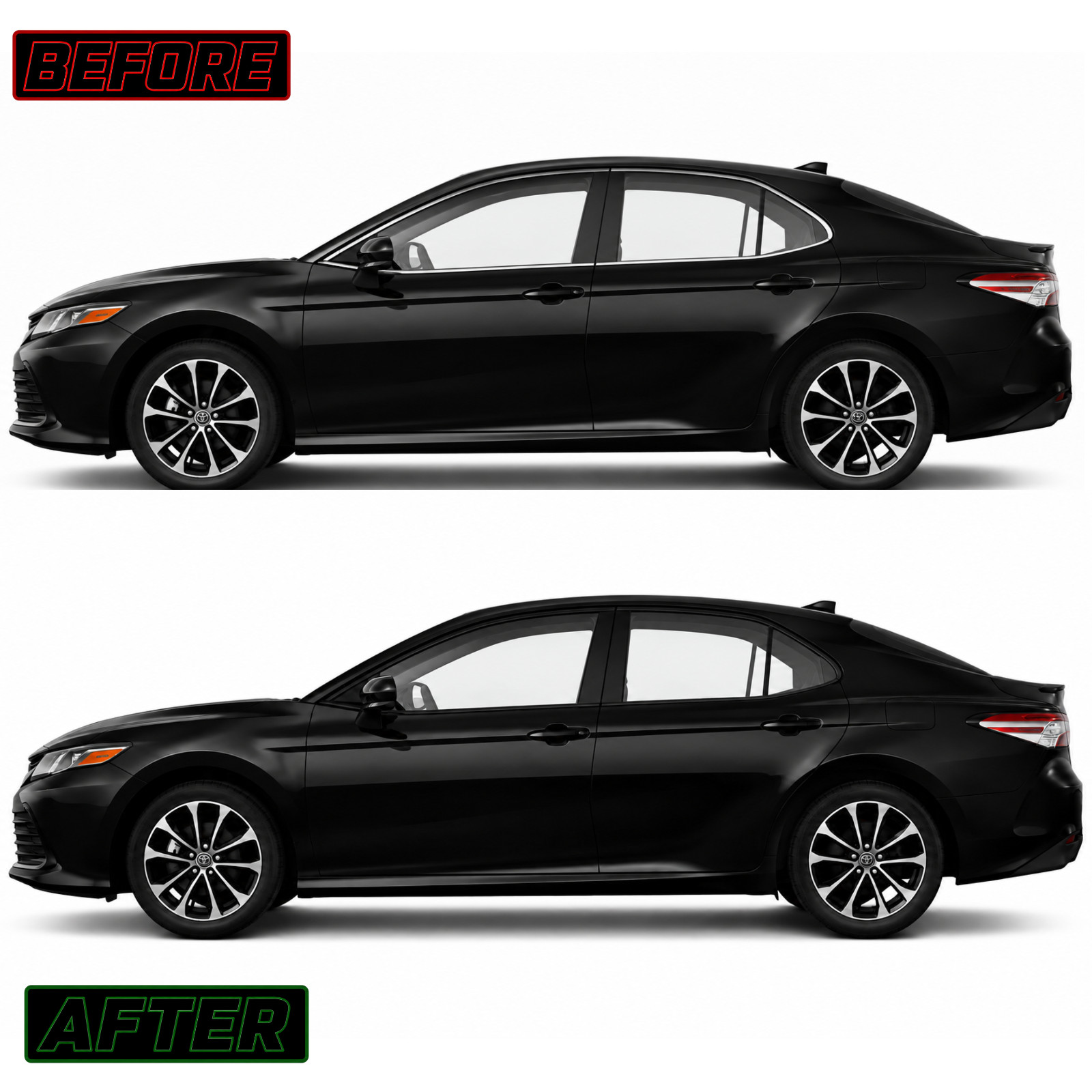 CHROME DELETE BLACKOUT VYNIL OVERLAY SET FOR 2019-2024 TOYOTA CAMRY WINDOW TRIMS