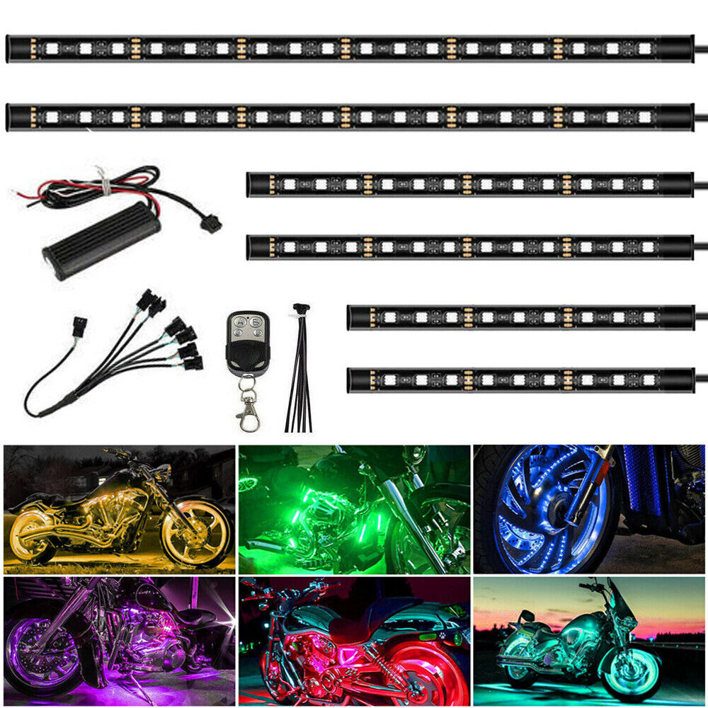 6 / 12 Motorcycle RGB LED Neon Under Glow Lights Strip Kit For Honda BMW SUZUKI