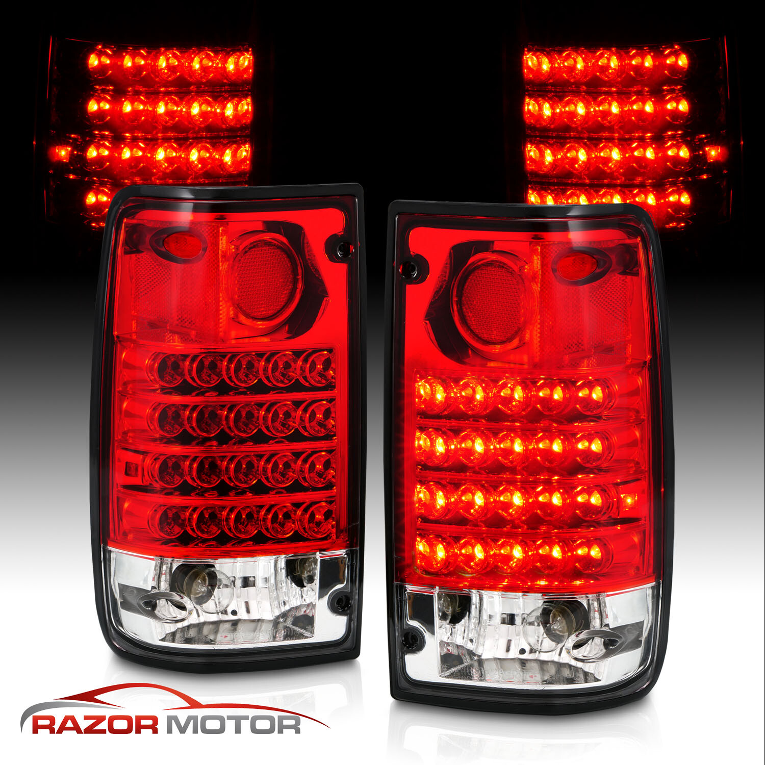 1989-1995 Red Clear LED Tail Light Pair For Toyota Pickup Truck w/ Bulb + Socket
