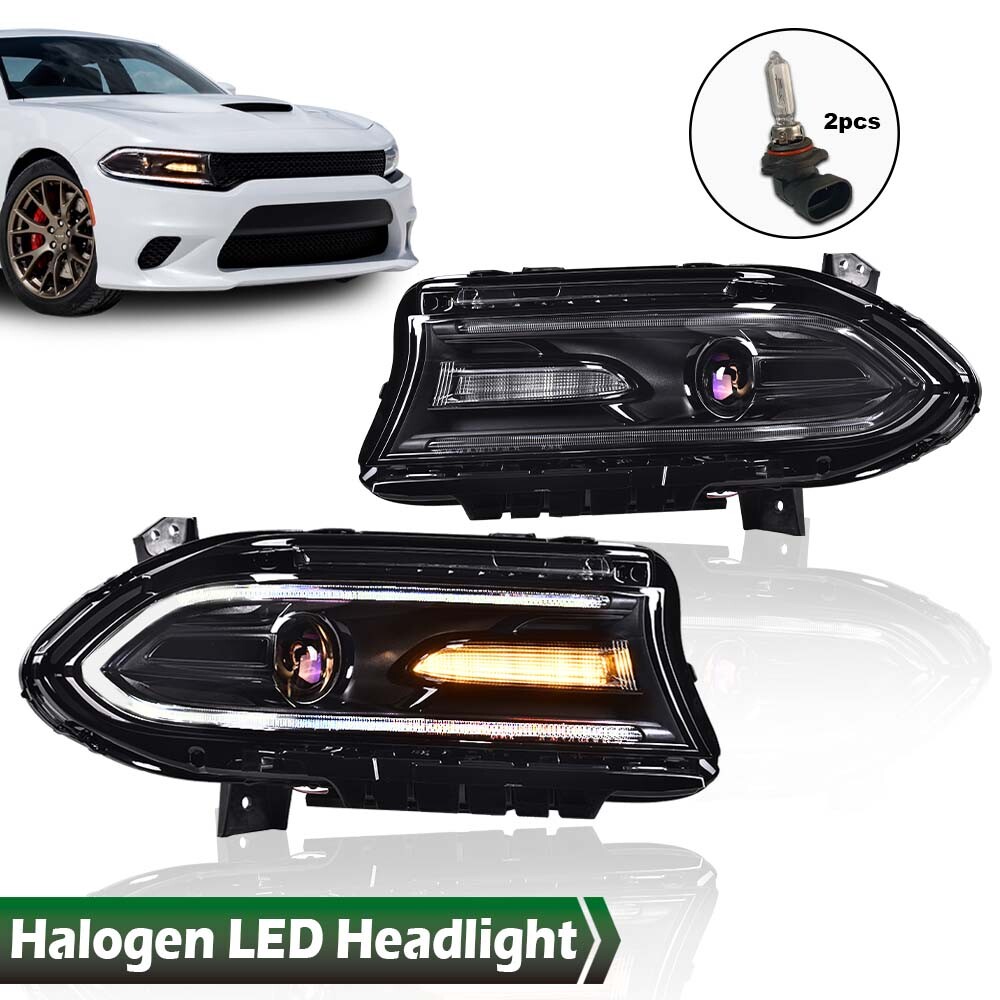 Fit For Dodge Charger 2015-2023 Halogen LED DRL Projector Headlights Lamps Pair