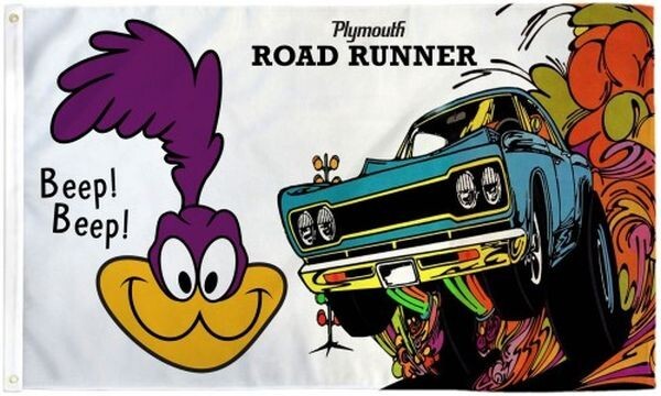 Plymouth Road Runner White Flag 3x5 FT Banner Flag Car Show Racing Garage
