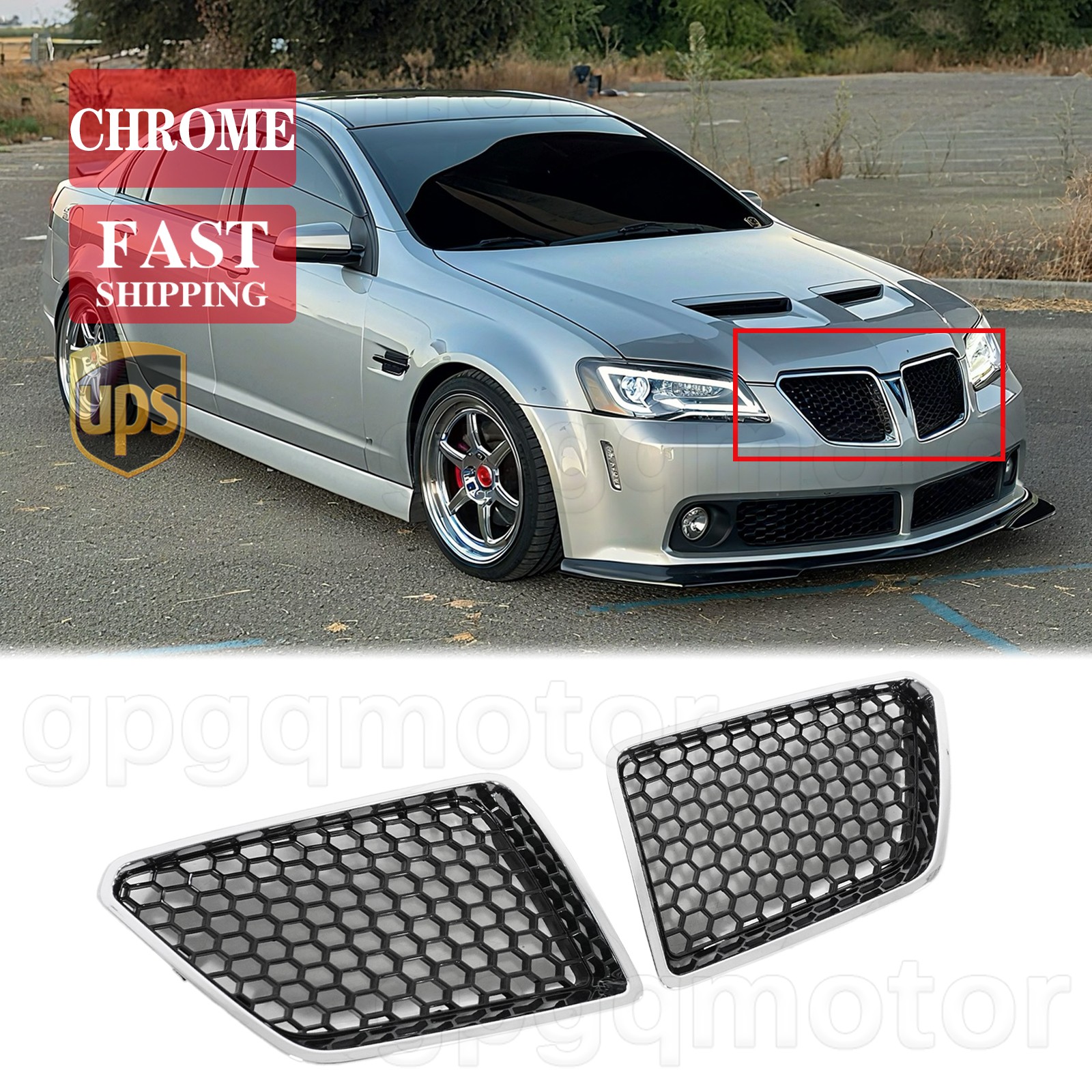 For Pontiac G8 GT GXP 2008-2009 Left & Right Front Bumper Grille W/ Chrome Trims