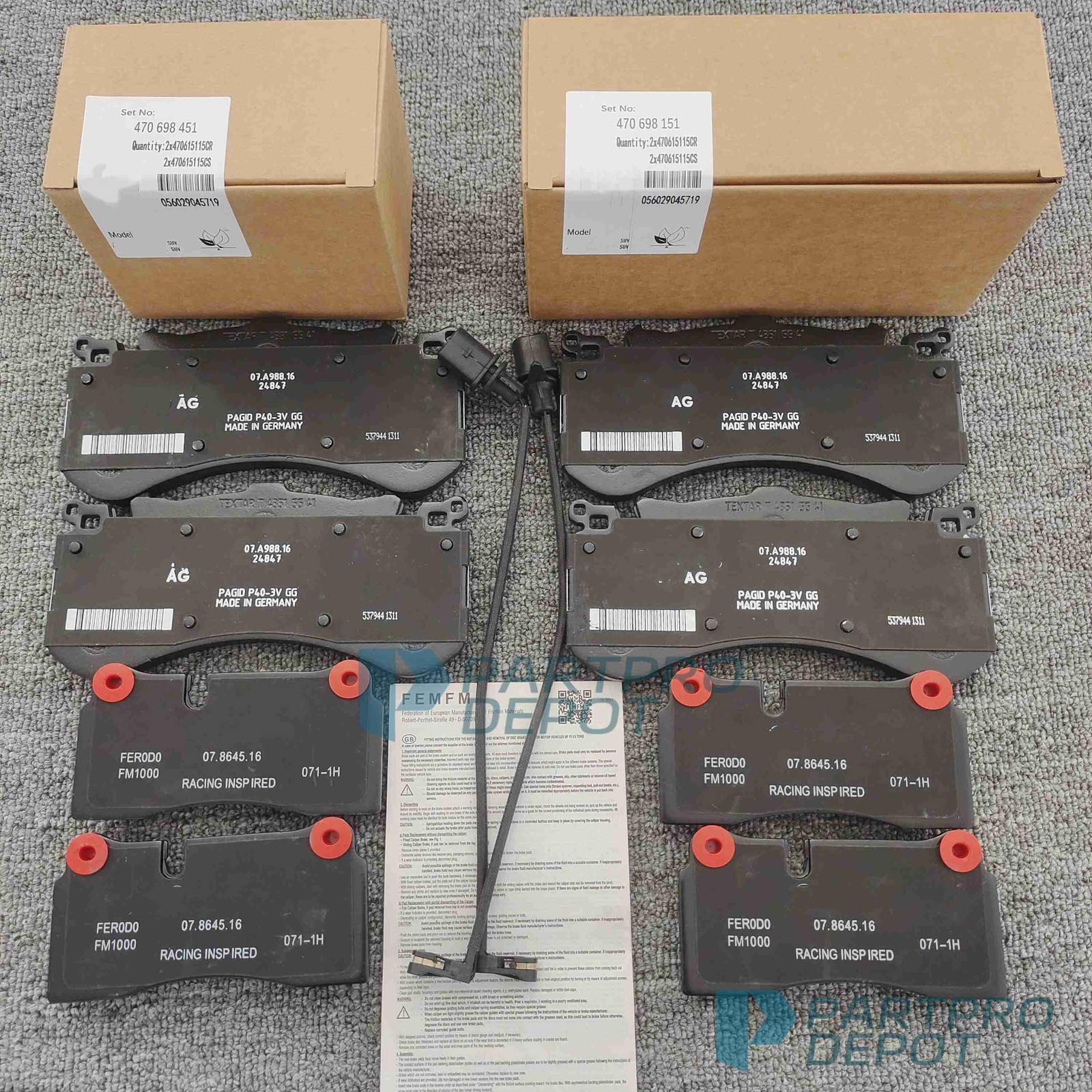 Fit Lamborghini Aventador Front & Rear Brake Pads W/Sensor 470698151 470698451