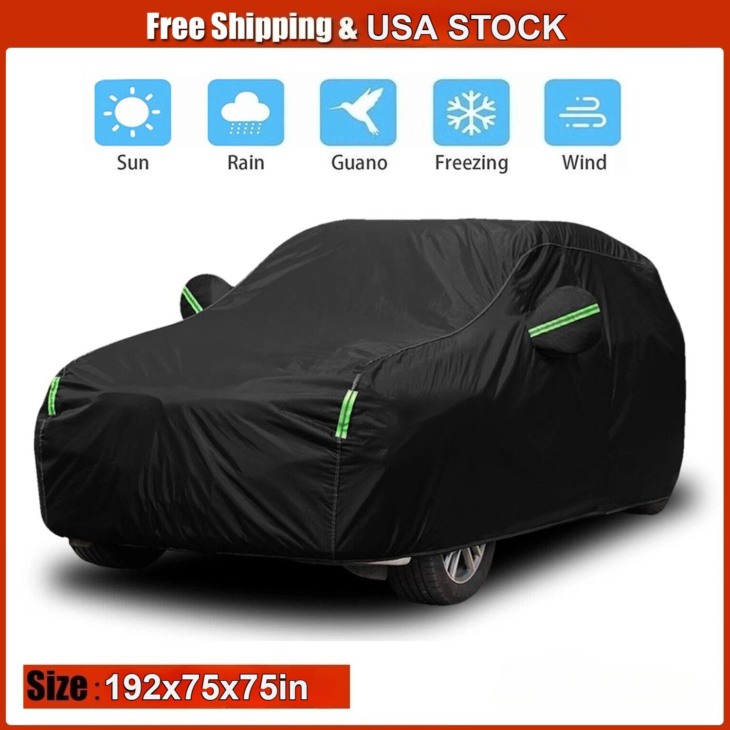 Full Car Cover Waterproof All Weather Protection Anti-UV Rain Snow Anti Scratch