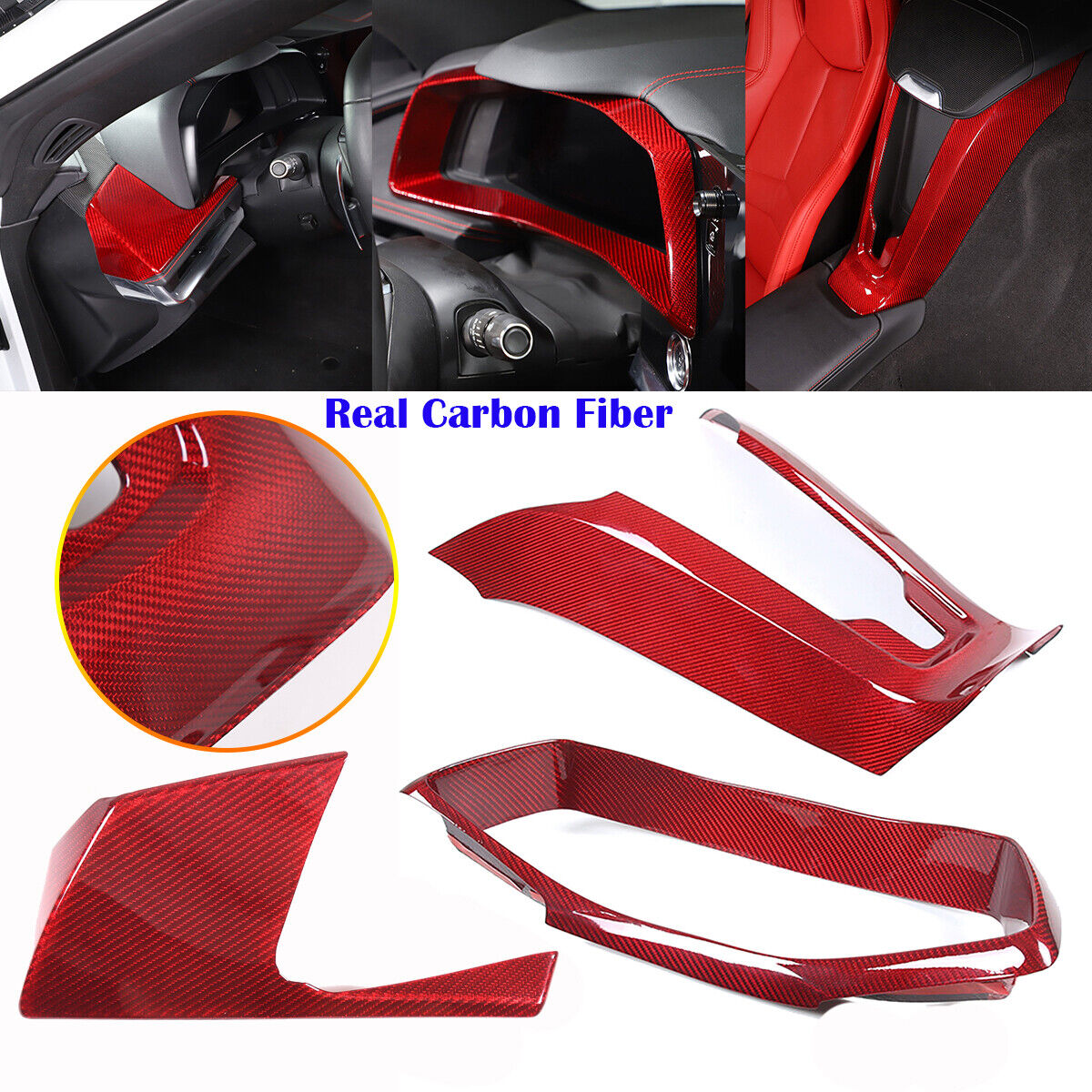 Red Carbon Fiber Instrument Waterfall Charger Driver Side Cover For Corvette C8