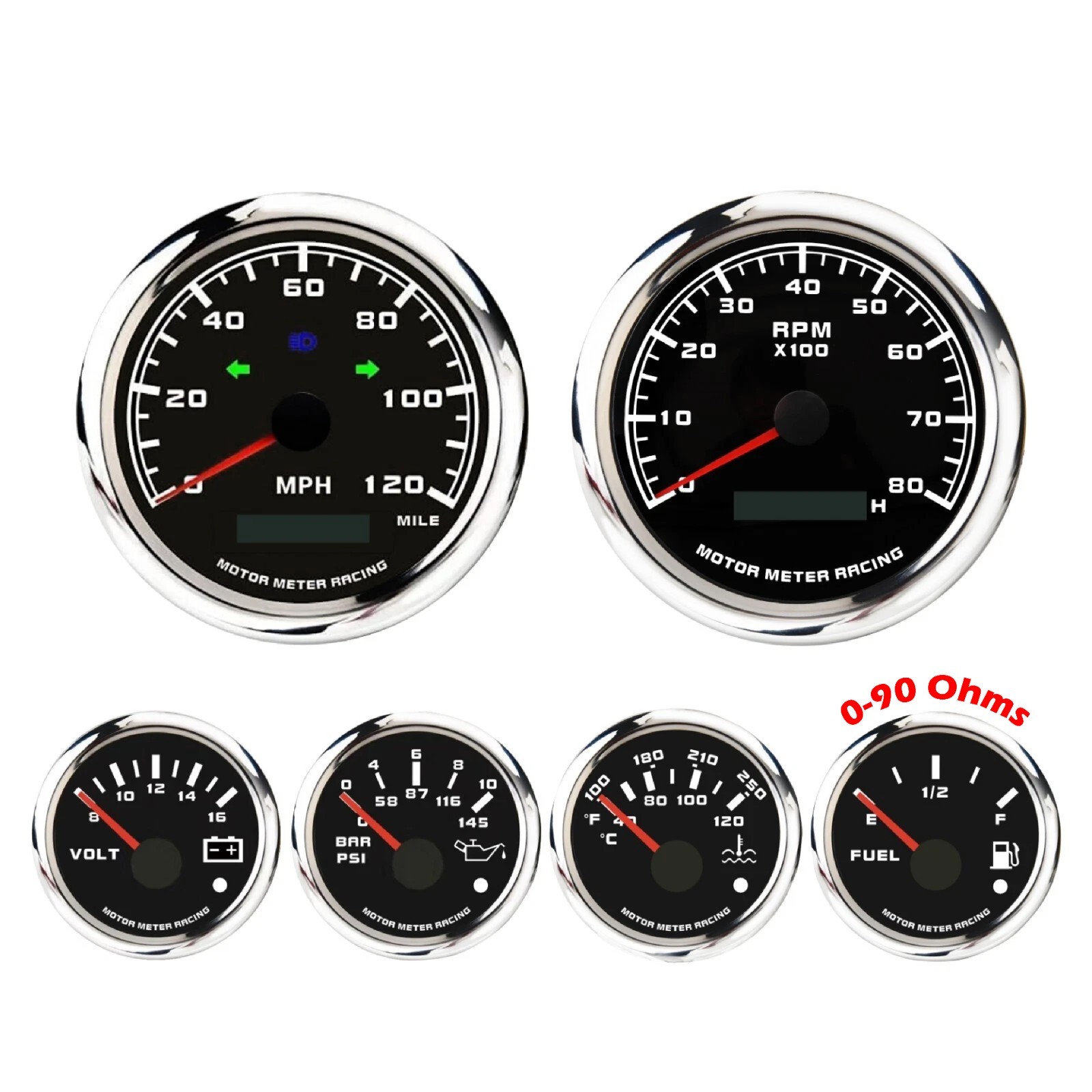W PRO 6 Gauge Set 85mm GPS Speedometer 120 MPH Turn Signal High Beam Waterproof W PRO 6 Gauge Set 85mm GPS Speedometer 120 MPH Turn Signal High Beam Waterproof