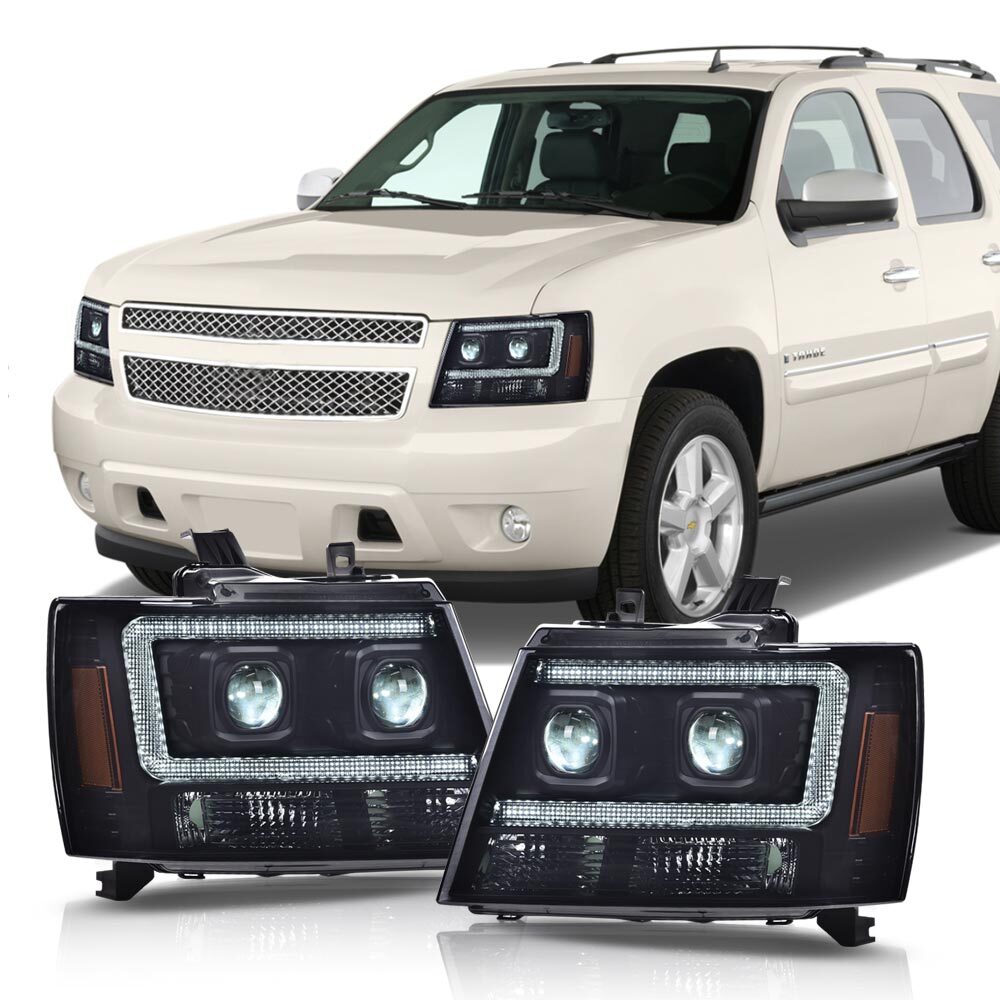 Fit For 07-14 Chevy Avalanche Tahoe Suburban LED Projector Headlights Black