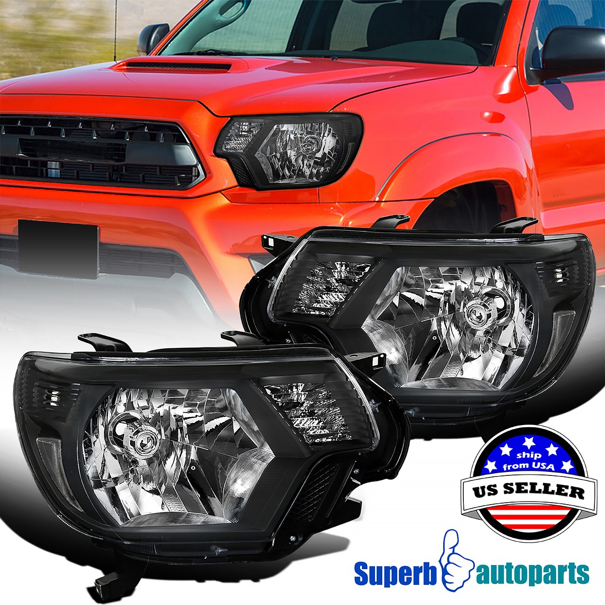 Fits 2012-2015 Toyota Tacoma Pickup Factory Style Black Headlights Fits 2012-2015 Toyota Tacoma Pickup Factory Style Black Headlights