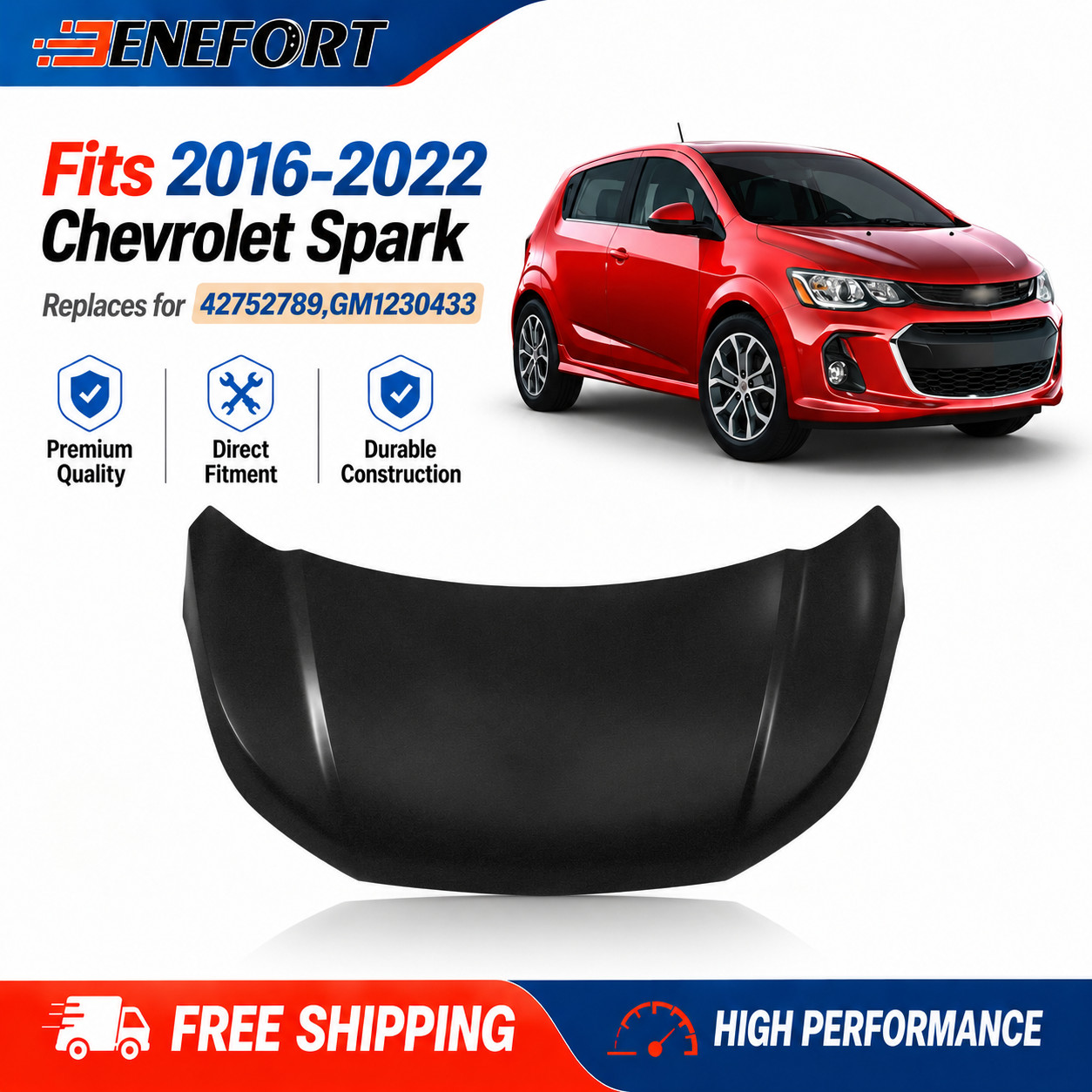 New Front Hood Panel Black #42752789 GM1230433 Fits 2016-2022 Chevrolet Spark