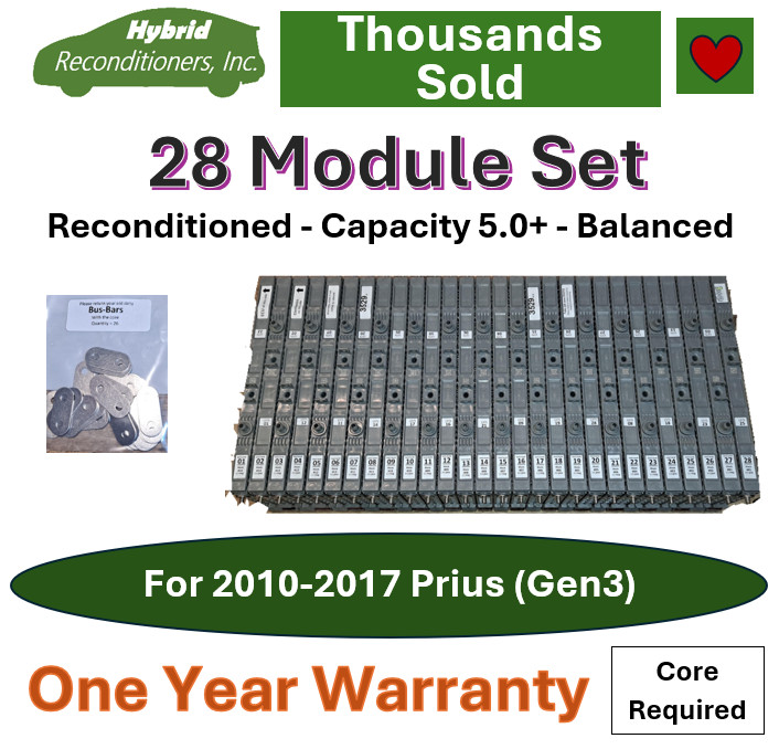 2010-2017 Prius Hybrid Battery 28-Module Set: Reconditioned & Balanced:1-Yr WNTY