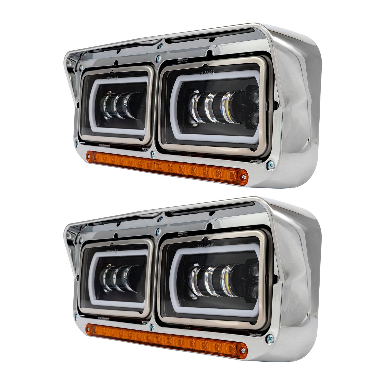 [Full LED] For 81-19 Peterbilt Western Star Dual Halo Ring Projector Headlights