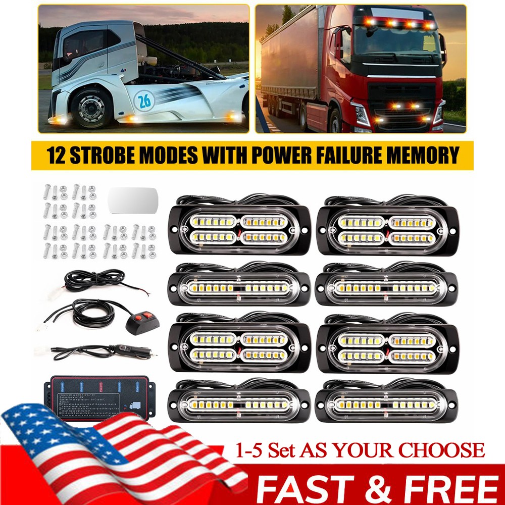 LED Car Truck Trailer Strobe Light Beacon Warning Hazard Flash Amber/White 8-40X