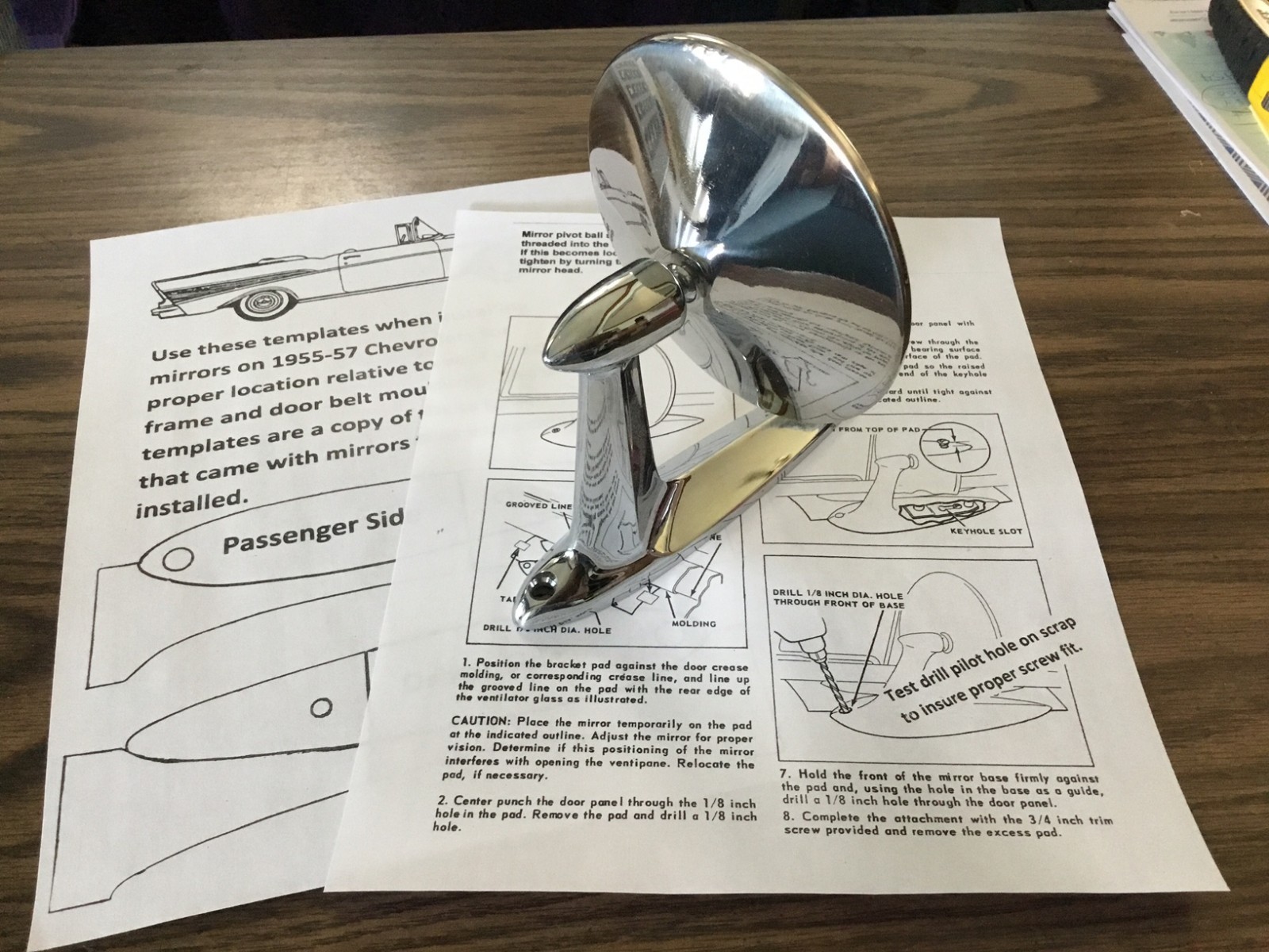 Instructions & templates for installation of 1955 1956 1957 Chevrolet mirrors