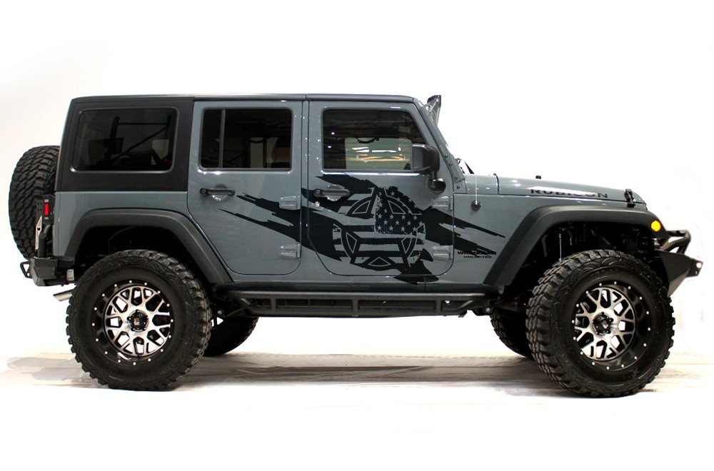 Vinyl Decal Wrap Kit for 4-Door 07-16 Jeep Wrangler Army Star Torn Matte Black