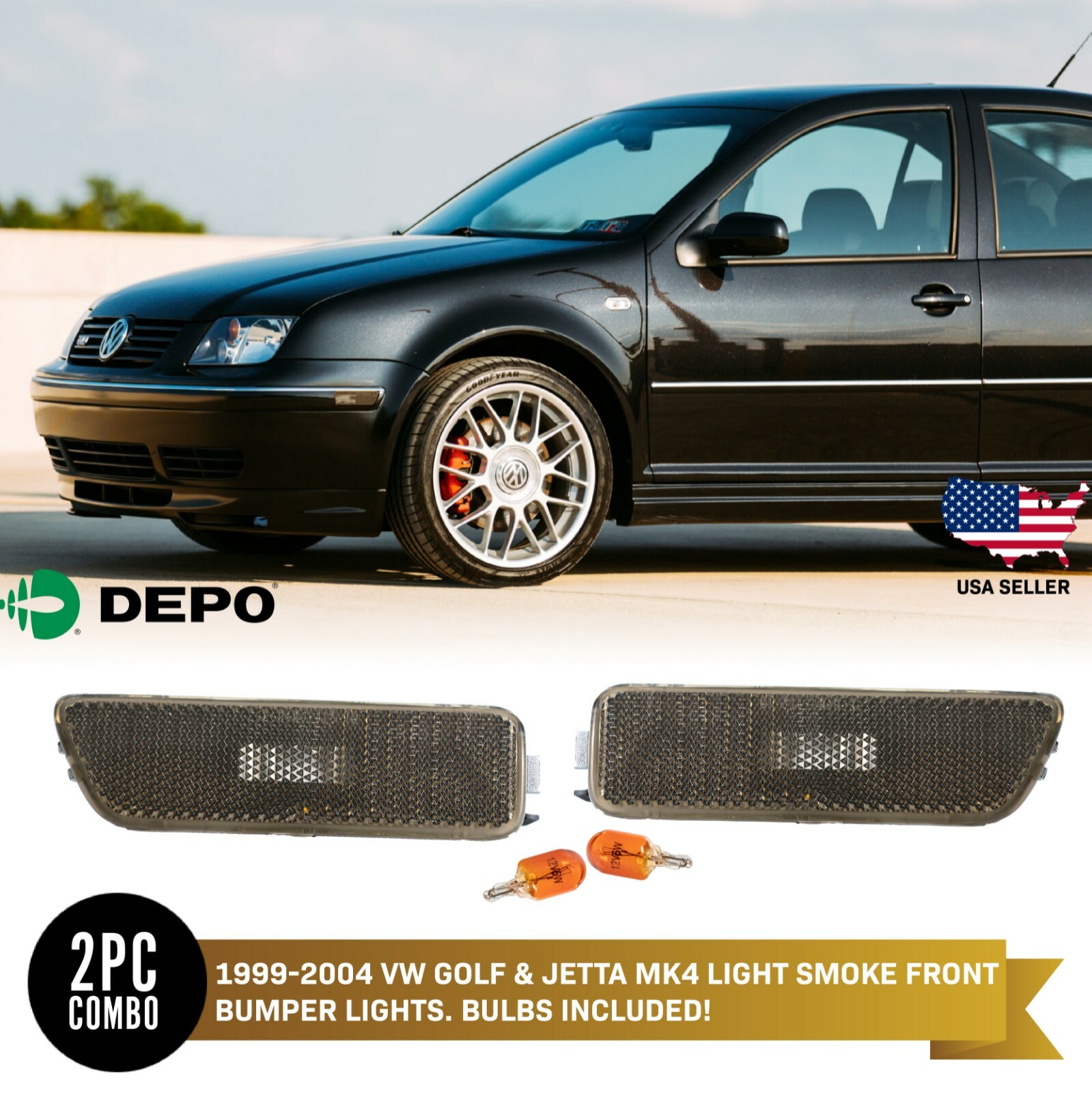 DEPO Smoke Front Bumper Side Marker Light Pair For 99-04 VW Golf GTi Jetta 4 IV DEPO Smoke Front Bumper Side Marker Light Pair For 99-04 VW Golf GTi Jetta 4 IV