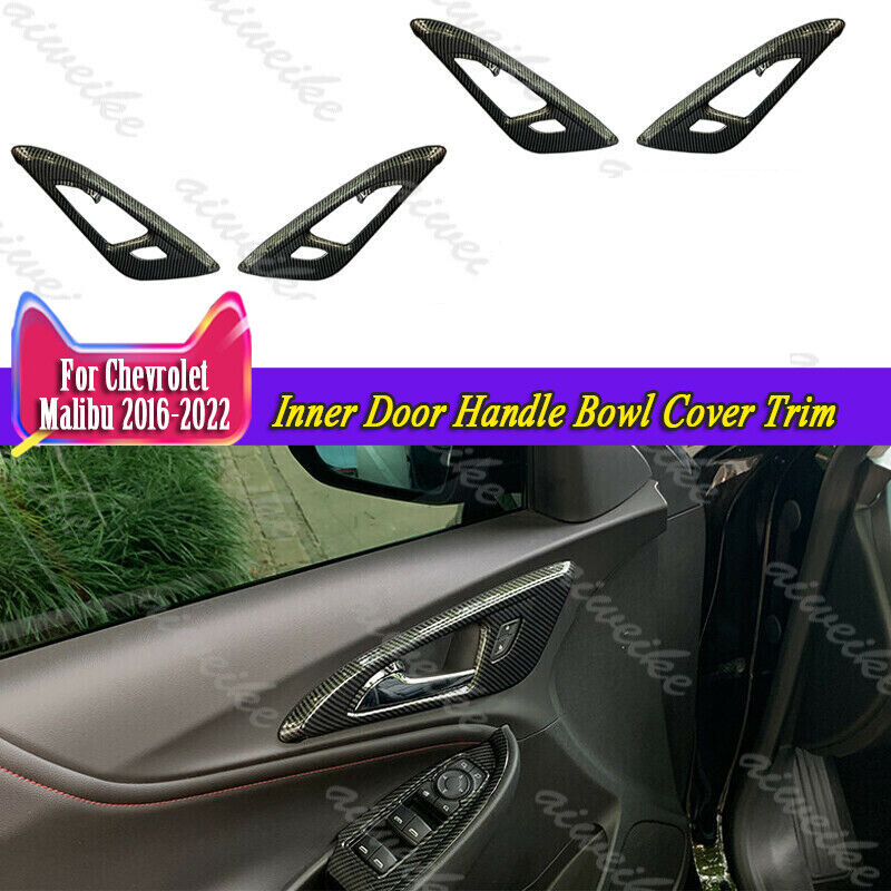 4x Carbon Fiber Inner Door Handle Bowl Cover Trim For Chevrolet Malibu 2016-2024