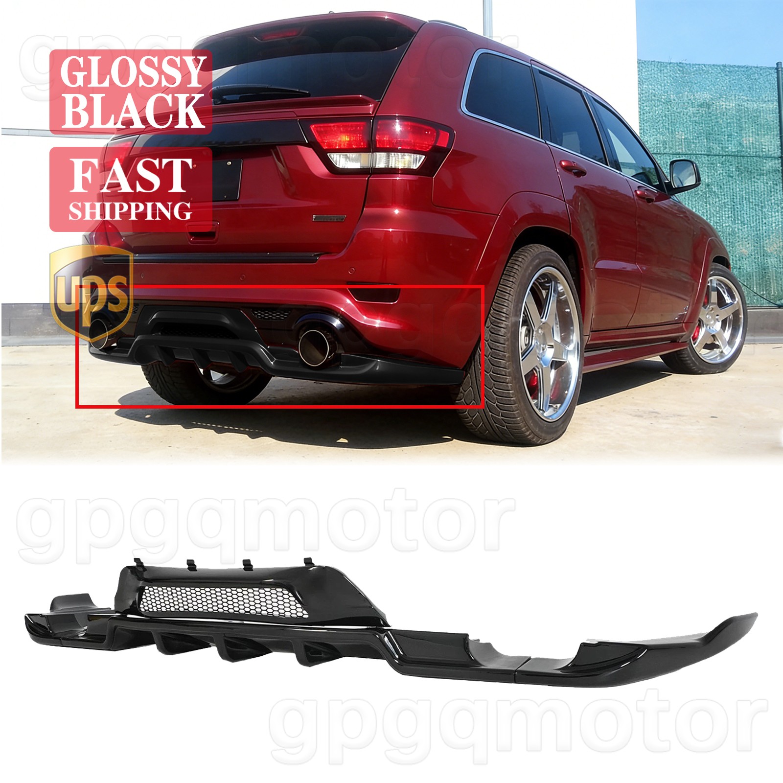 For Jeep Grand Cherokee SRT 2012-2022 V3 Style Glossy Black Rear Bumper Diffuser