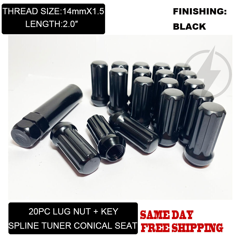 Fit Dodge Challenger Charger Magnum Durango Spline Lug Nut 2” 14x1.5 Black 20pc