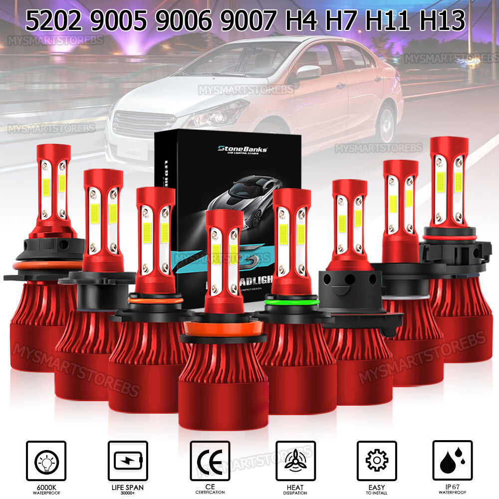 2/20x 9005 9006 H11 H4 9007 4-Side LED Headlight Kit 6500K White Hi/Lo Beam Bulb