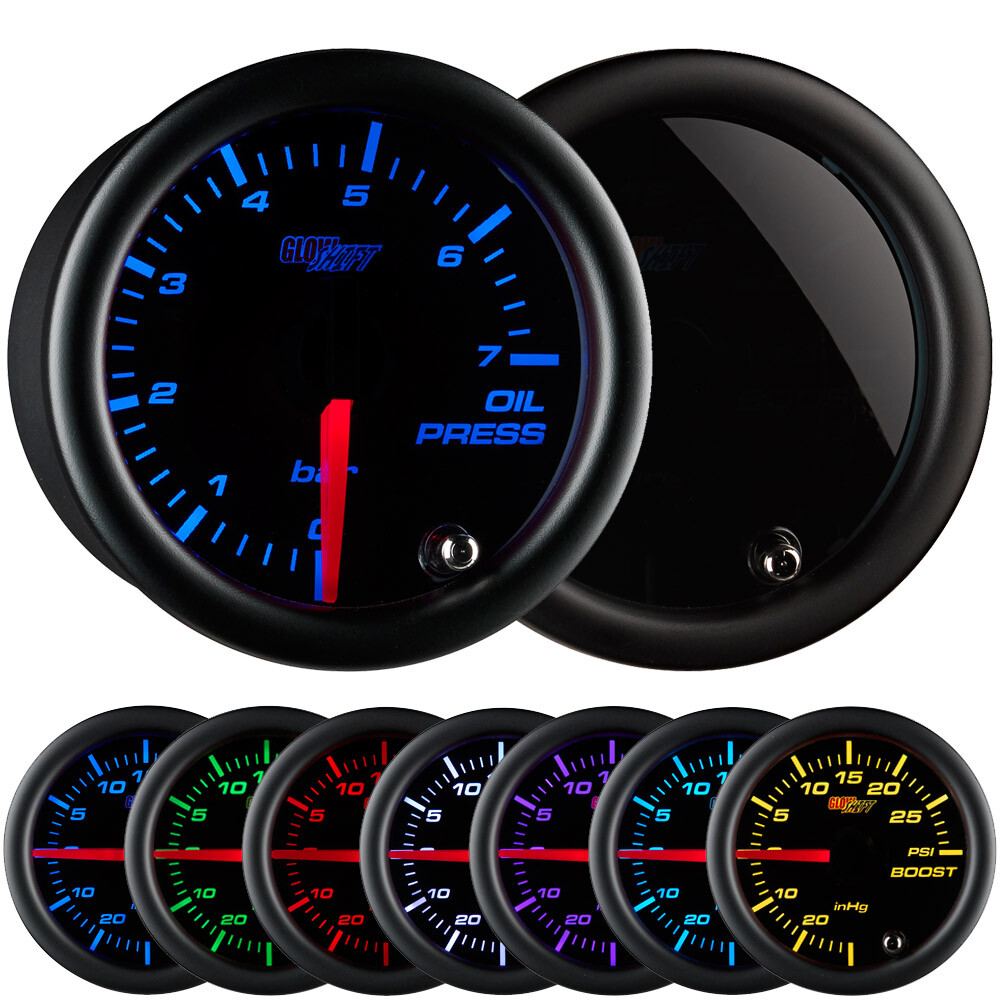 52mm GLOWSHIFT TINTED 7 COLOR BAR OIL PRESSURE 0 - 7 BAR GAUGE w SENSOR