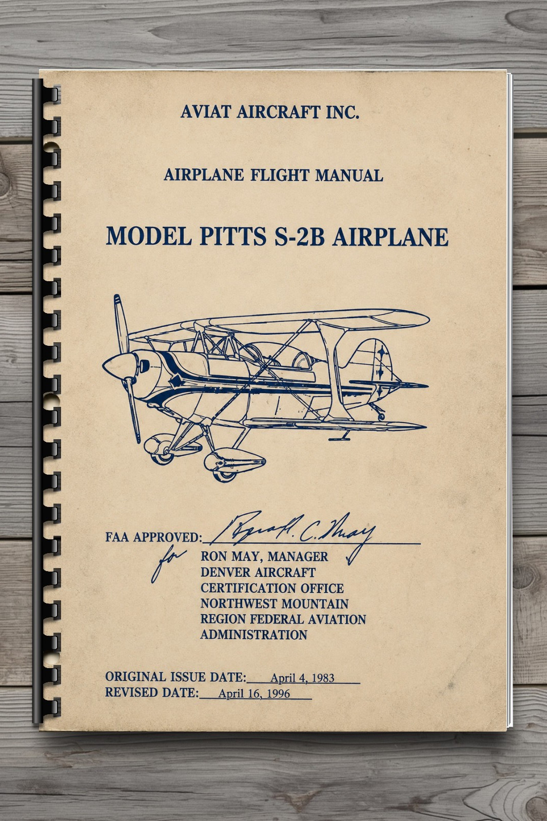 Pitts S-2B Airplane Flight Manual Aviat Aircraft FAA Approved 102 Pages