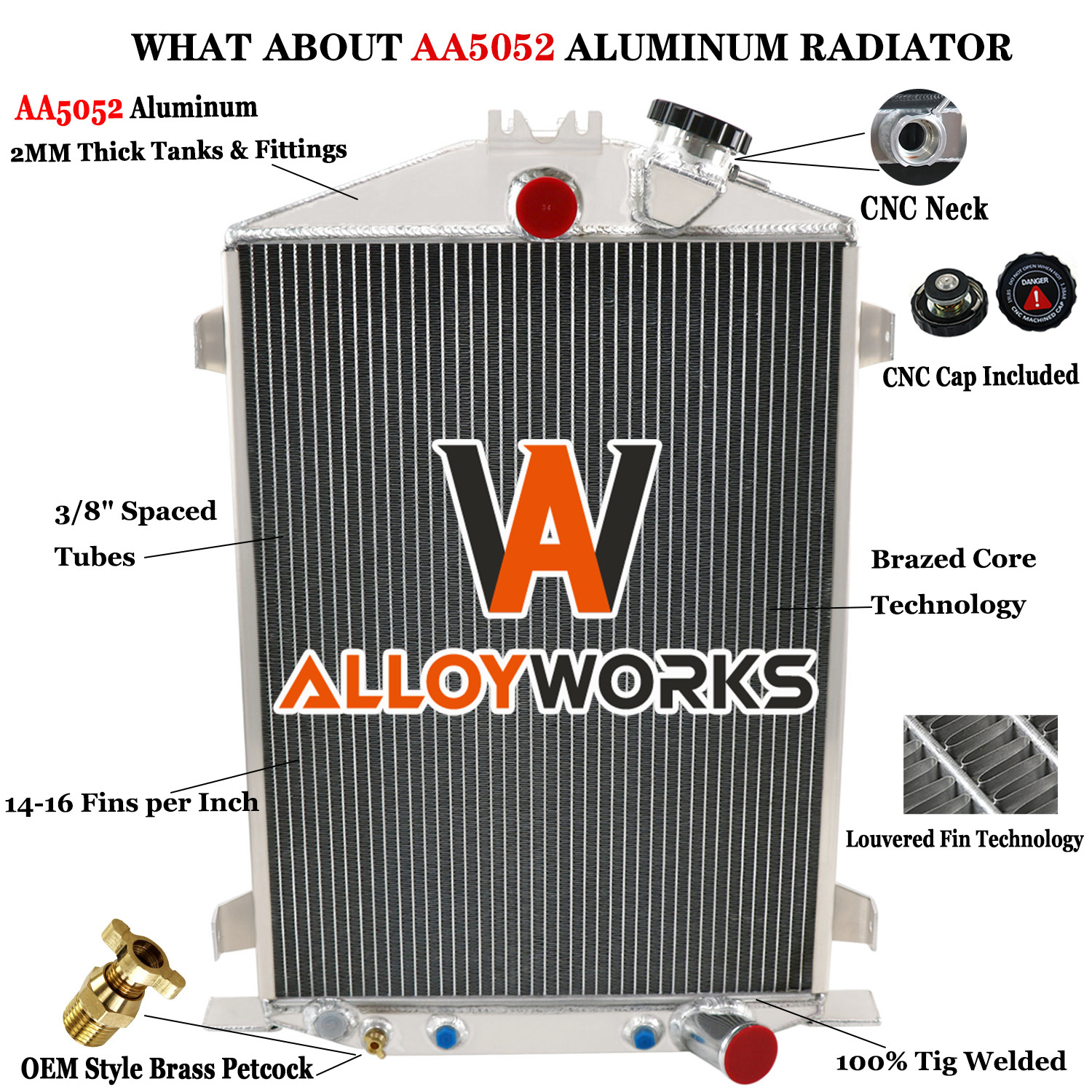 2 Row Aluminum Radiator For 1932 32 Ford HI Boy Street Rat Rod GM Chevy V8-