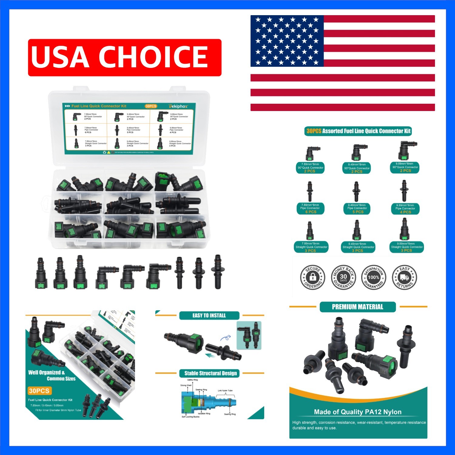 30pcs Assorted Fuel Line Quick Connector Set, Fuel Line Repair Kit Hose Relea...