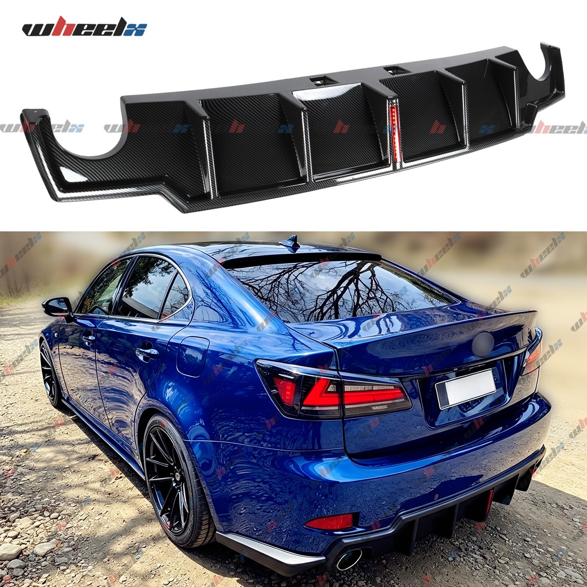 Carbon Fiber JDM Style LED Rear Bumper Diffuser For Lexus IS250 IS350 2006-2013