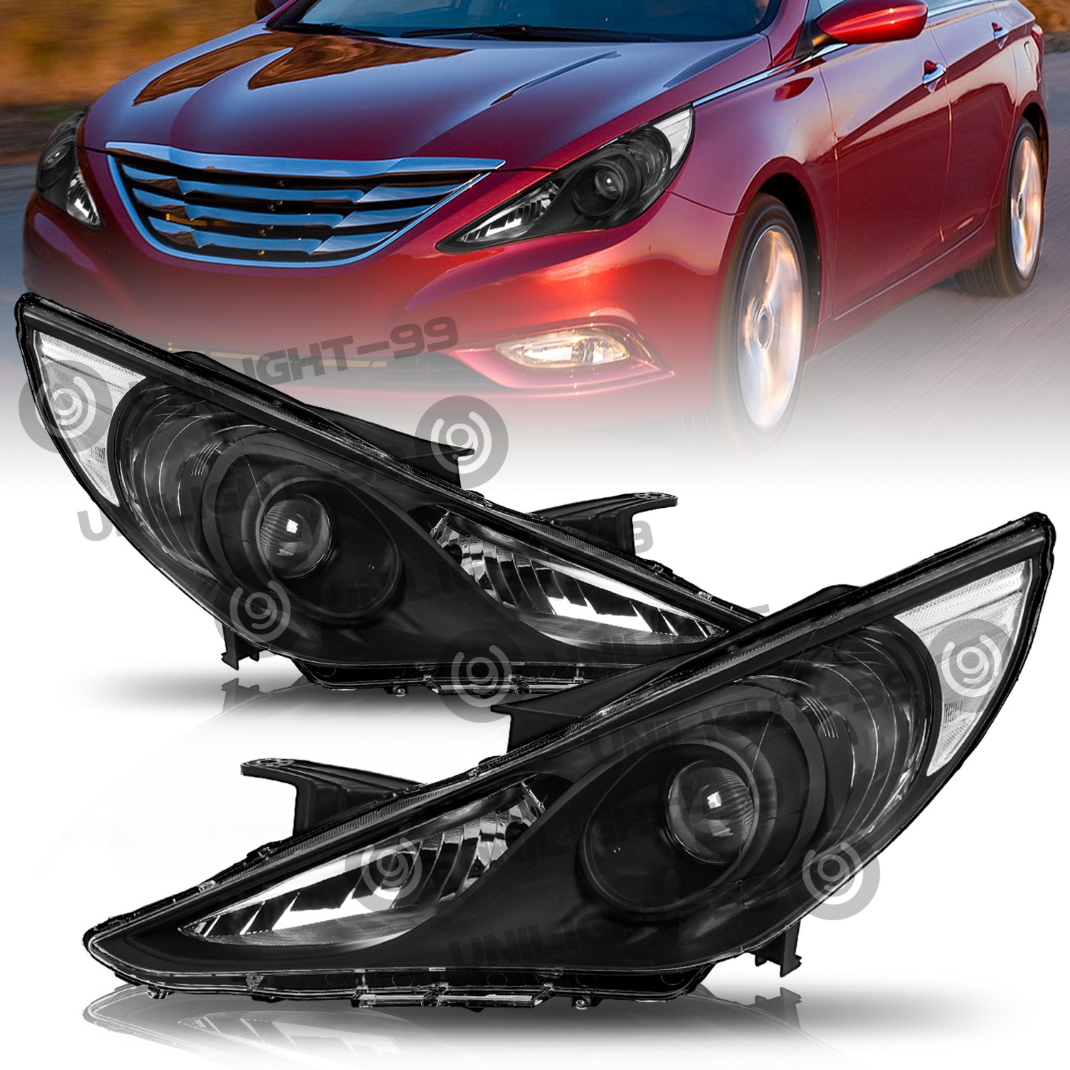 For 2011 2012 2013 2014 Hyundai Sonata Projector Headlights Pair Black Housing For 2011 2012 2013 2014 Hyundai Sonata Projector Headlights Pair Black Housing
