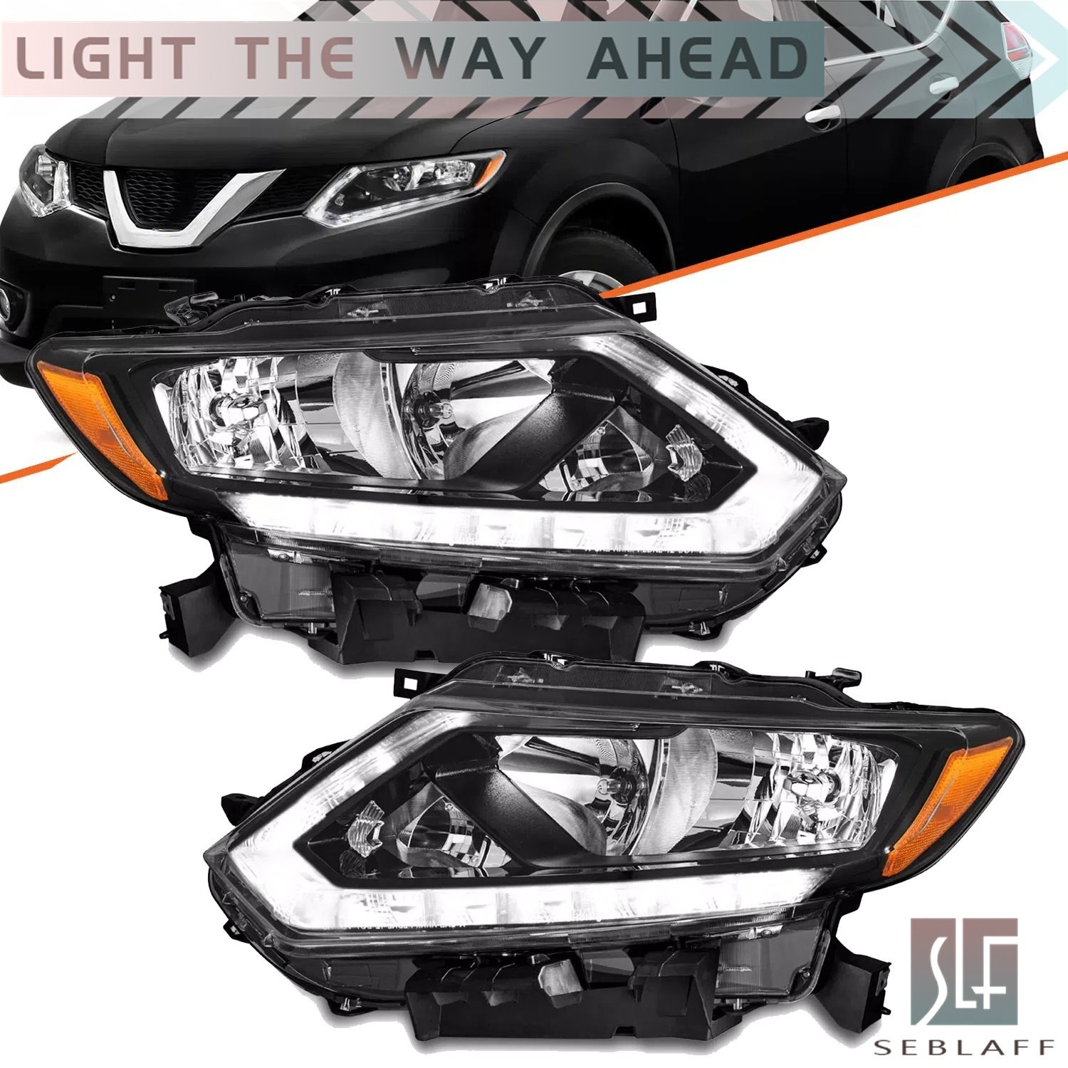 For 2014 2015 2016 Nissan Rogue Headlight Halogen Chrome Clear Left+Right Side
