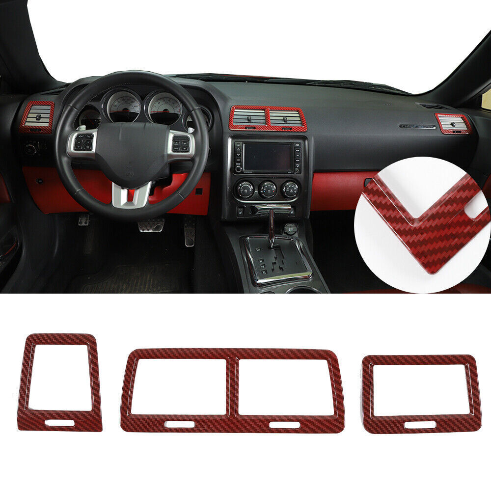 Red Carbon Fiber Interior Dash Trim Kit for Dodge Challenger 09-14 Accessories