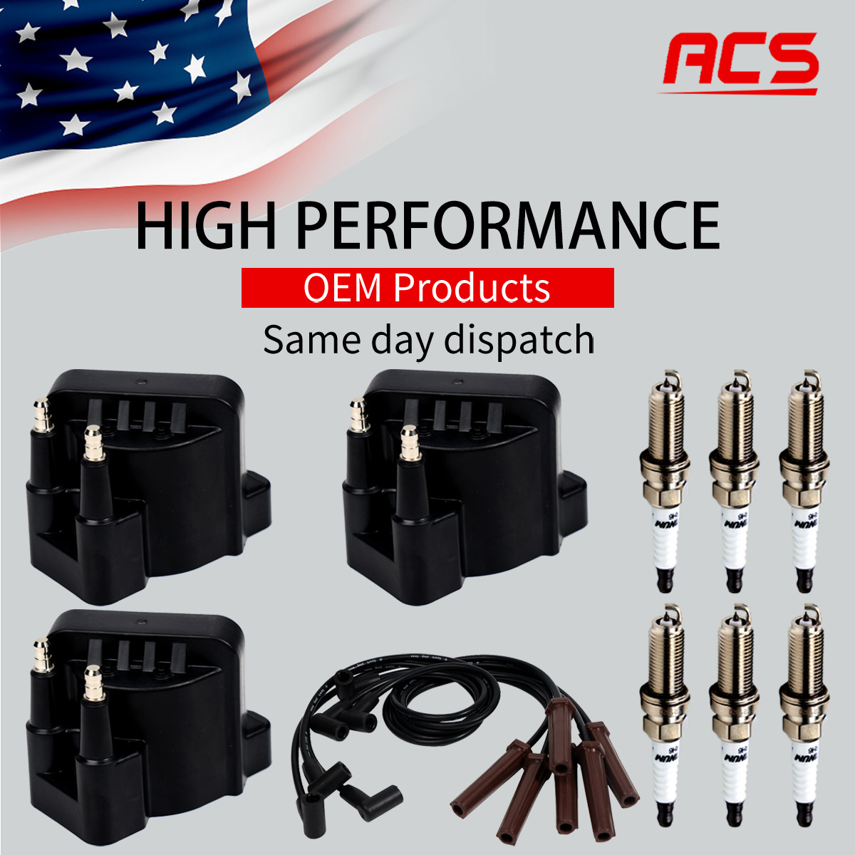 3X OEM Ignition Coil & Iridium Spark Plugs & Wires for Buick Chevy Pontiac DR39